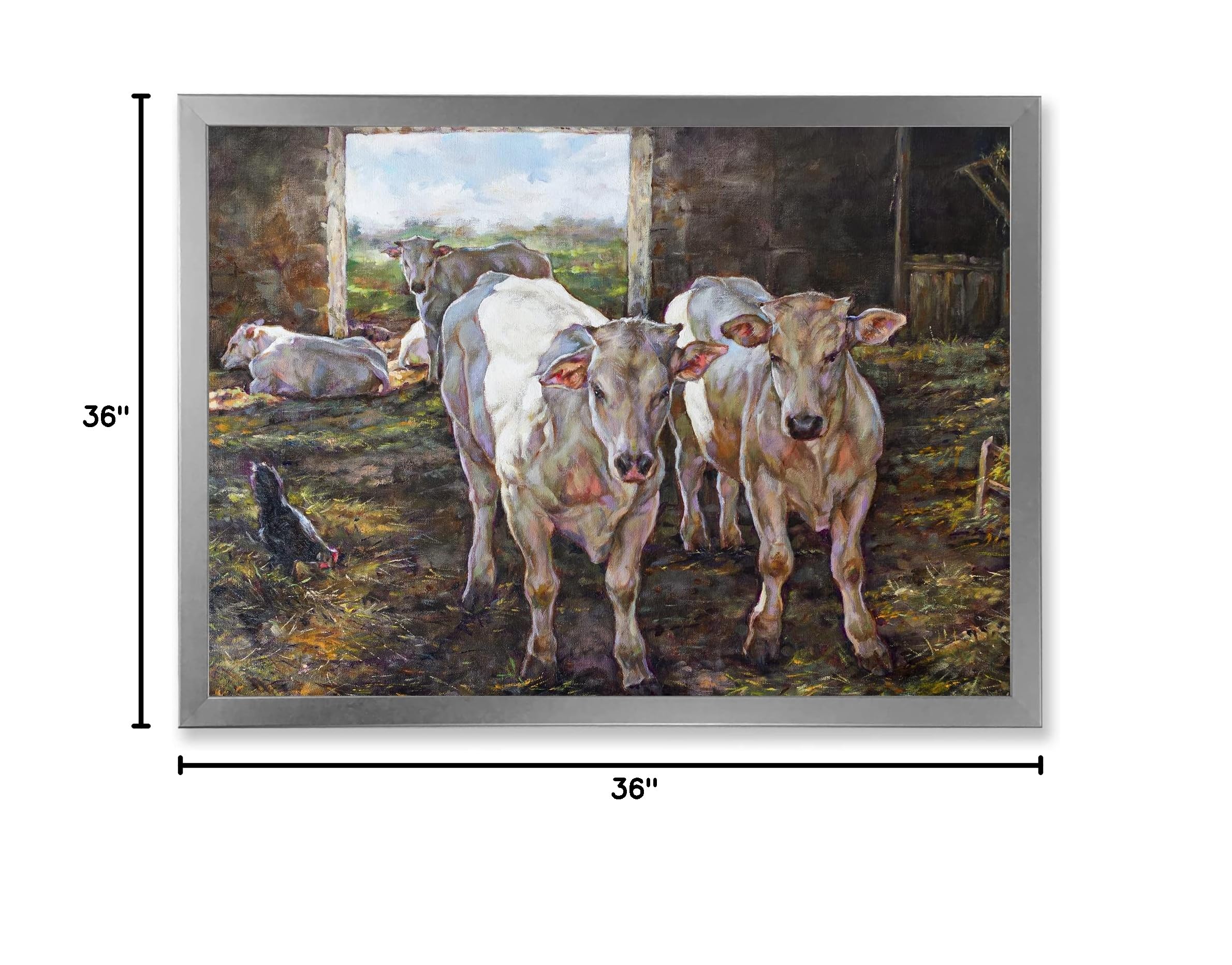 Two Cows in Stable Farmhouse Framed Wall Art - Rustic Countryside Decor for Living Room, Bedroom & Office