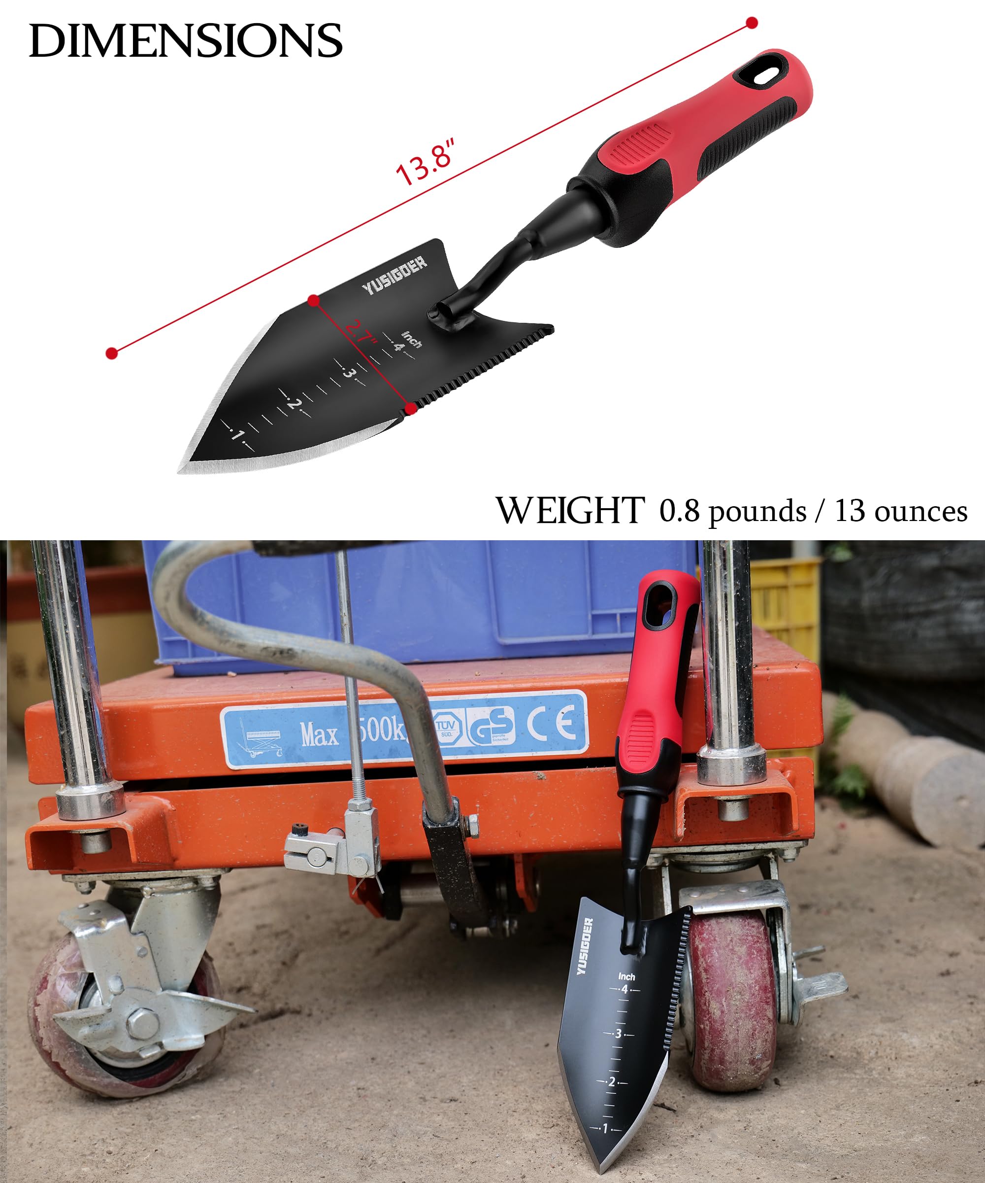 Premium Stainless Steel Garden Hand Tools Set - Heavy Duty Planting Trowel & Weeding Shovel with Ergonomic Red Handle - Ideal for Gardening, Landscaping, Planting Flowers & Vegetables