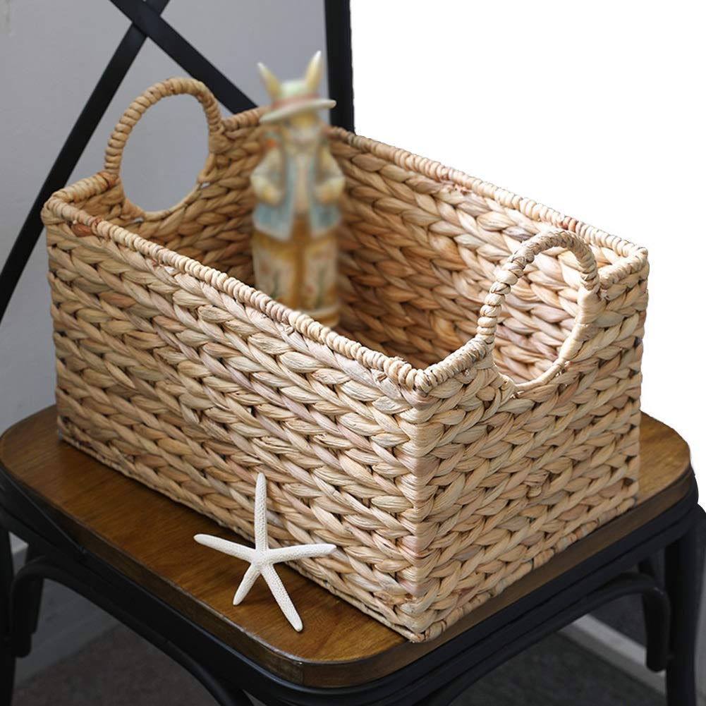 MAHFEI Woven Storage Basket with Handle - Natural Rectangular Organizer Box for Home Office Decor (36x22x19cm) | Perfect for Storing Stationery, Toys, Cosmetics & Sundries | Multipurpose Storage Solution for Bedroom, Bathroom & Living Room