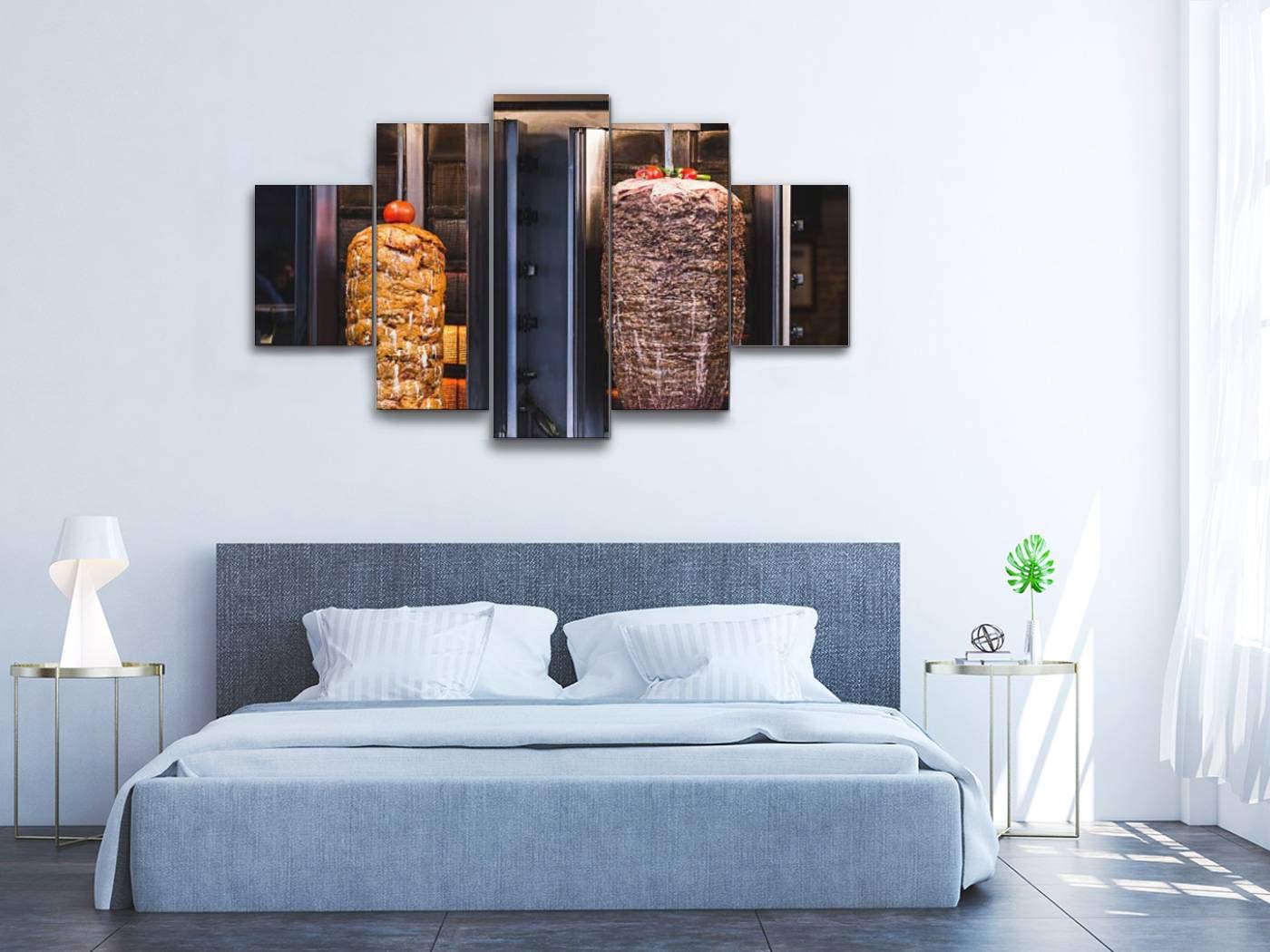 Skipvelo 5-Panel Wall Art Canvas Print - Turkish Doner Kebab BBQ Meat Restaurant Scene in Istanbul - Stretched & Framed Ready to Hang Wall Decor - Perfect for Kitchen, Dining Room or Mediterranean-Themed Home Decor