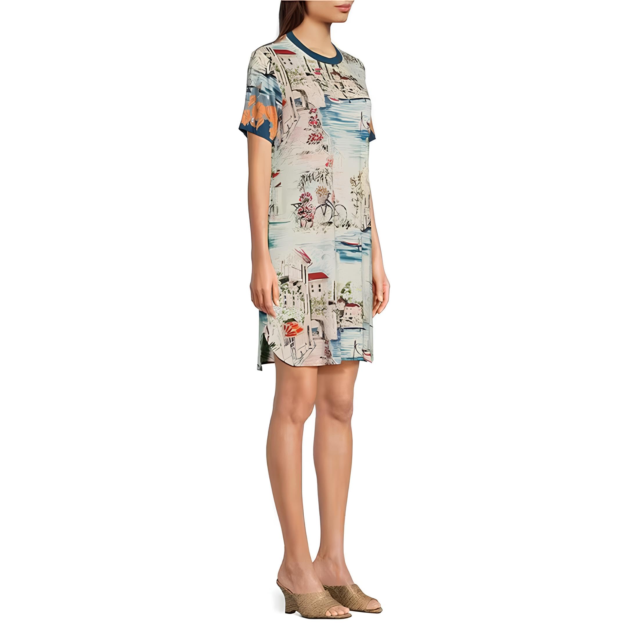 Johnny Was Vakash Oversized White Floral Print Short Sleeve T-Shirt Dress - Women's Boho Chic Casual Summer Outfit for Beach, Vacation & Everyday Wear