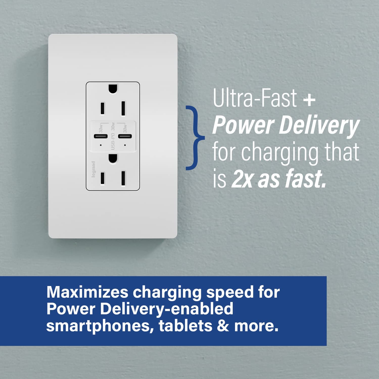Legrand Adorne 20A Tamper-Resistant Ultra-Fast USB-C Power Outlet with Power Delivery - 4-Pack White (ARTRUSB20PD30W4-4PK) - Perfect for Home Offices, Kitchens & Smart Device Charging