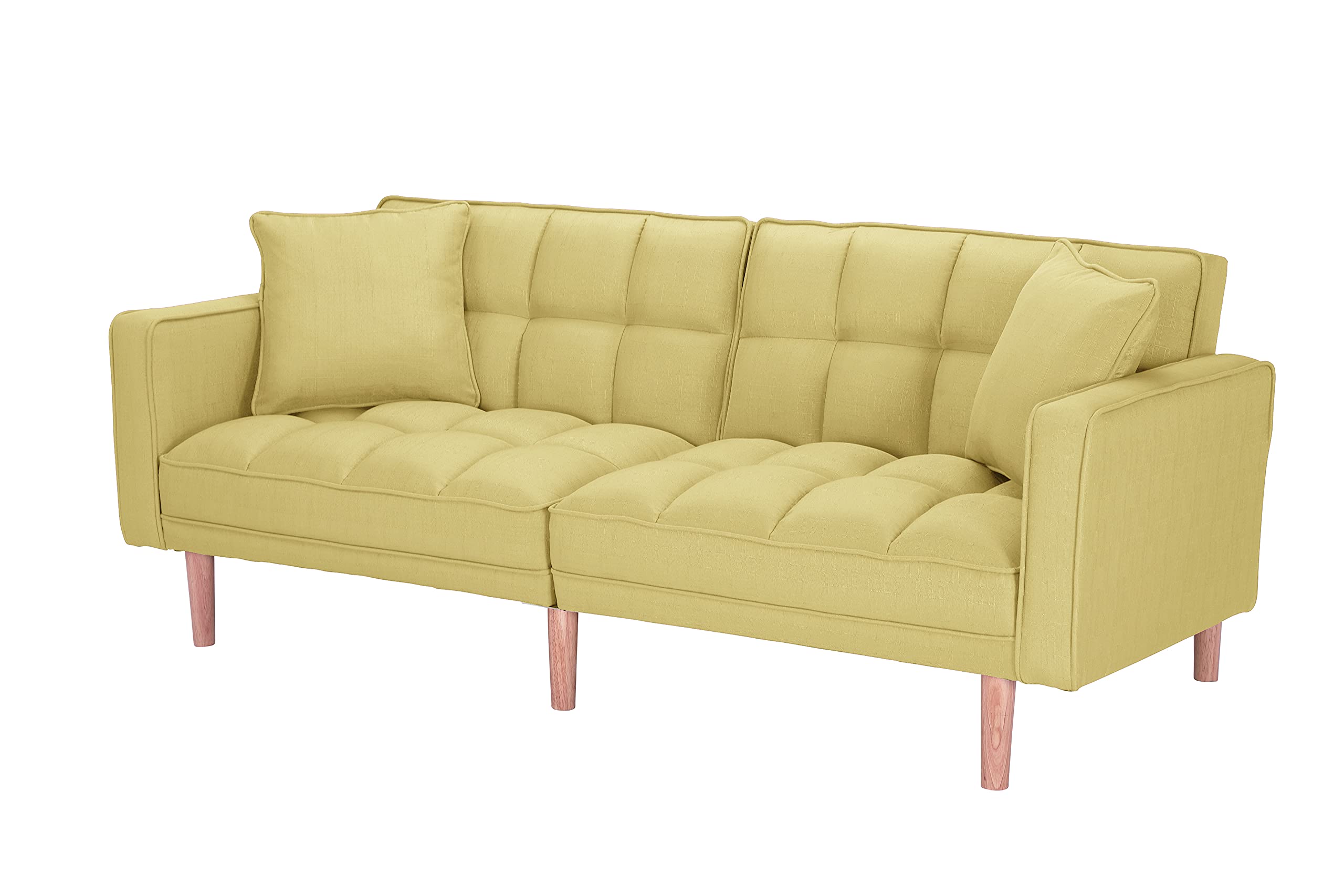 75 Inch Modern Futon Sleeper Sofa Bed - Twin Size Convertible Loveseat with Armrests & 2 Pillows - Multi-Functional Sofa Bed for Living Room, Bedroom, Office, Apartment & Dorm - Perfect for Small Spaces, Guest Sleeping & Daily Relaxation (Yellow)