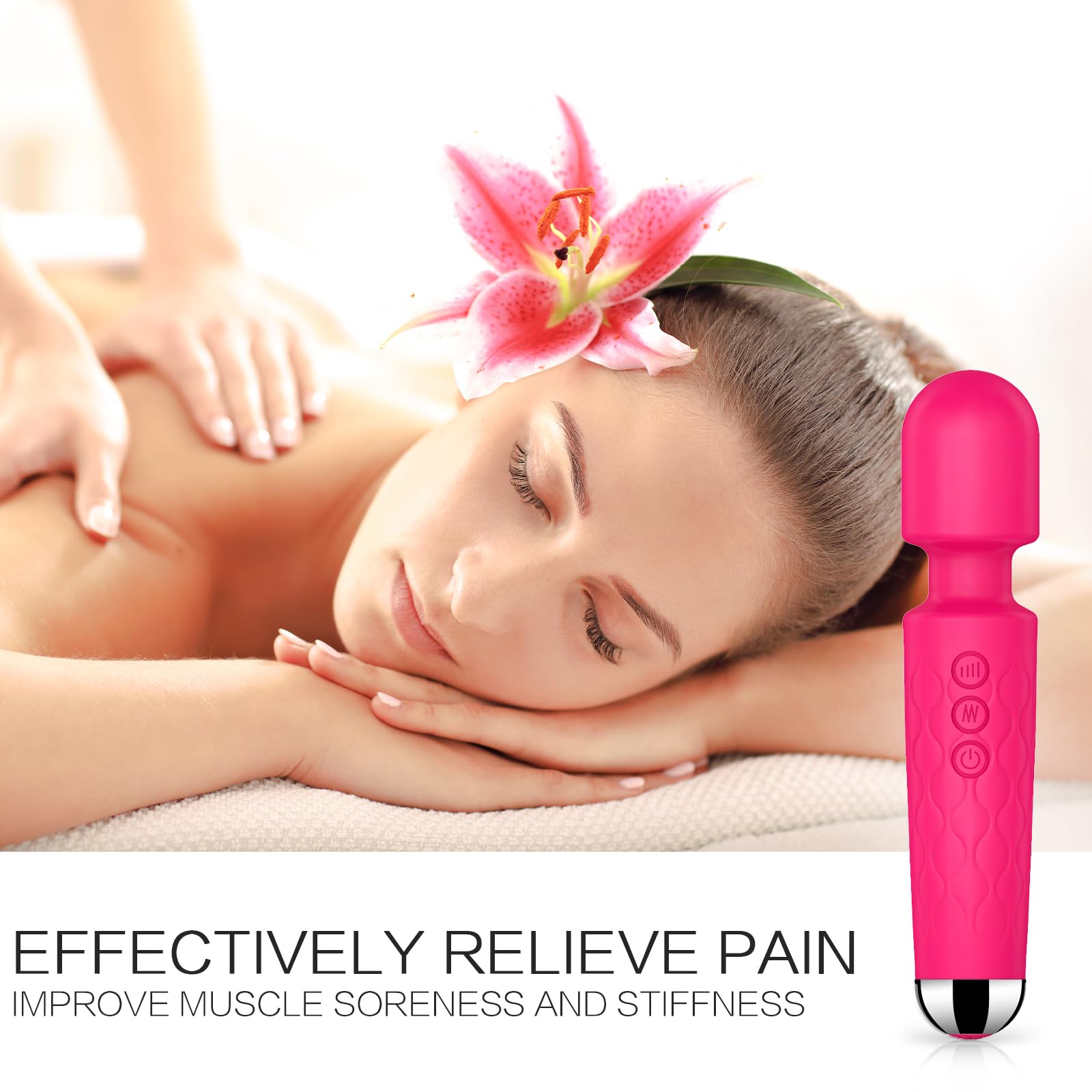 Premium Rose Red Vibrating Wand - 8 Speeds & 20 Patterns G-Spot Stimulator, Clitoral Massager, Waterproof Adult Sex Toy for Women - Perfect for Solo Play, Couples Intimacy & Sensual Exploration
