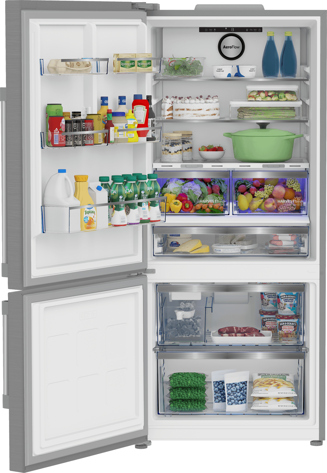 Beko BFBF30216SSIML 30-Inch Stainless Steel Bottom Freezer Refrigerator - Energy Efficient, Spacious for Kitchen & Home Storage