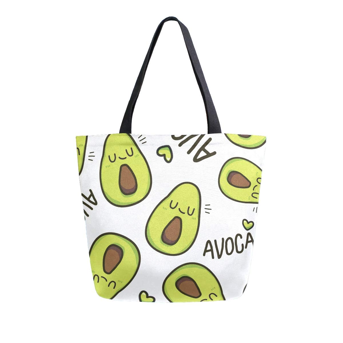 Eco-Friendly Avocado Print Canvas Tote Bag - Reusable Grocery Shopping Bag with Sturdy Handles - Perfect for Farmers Market, Beach Trips & Daily Errands