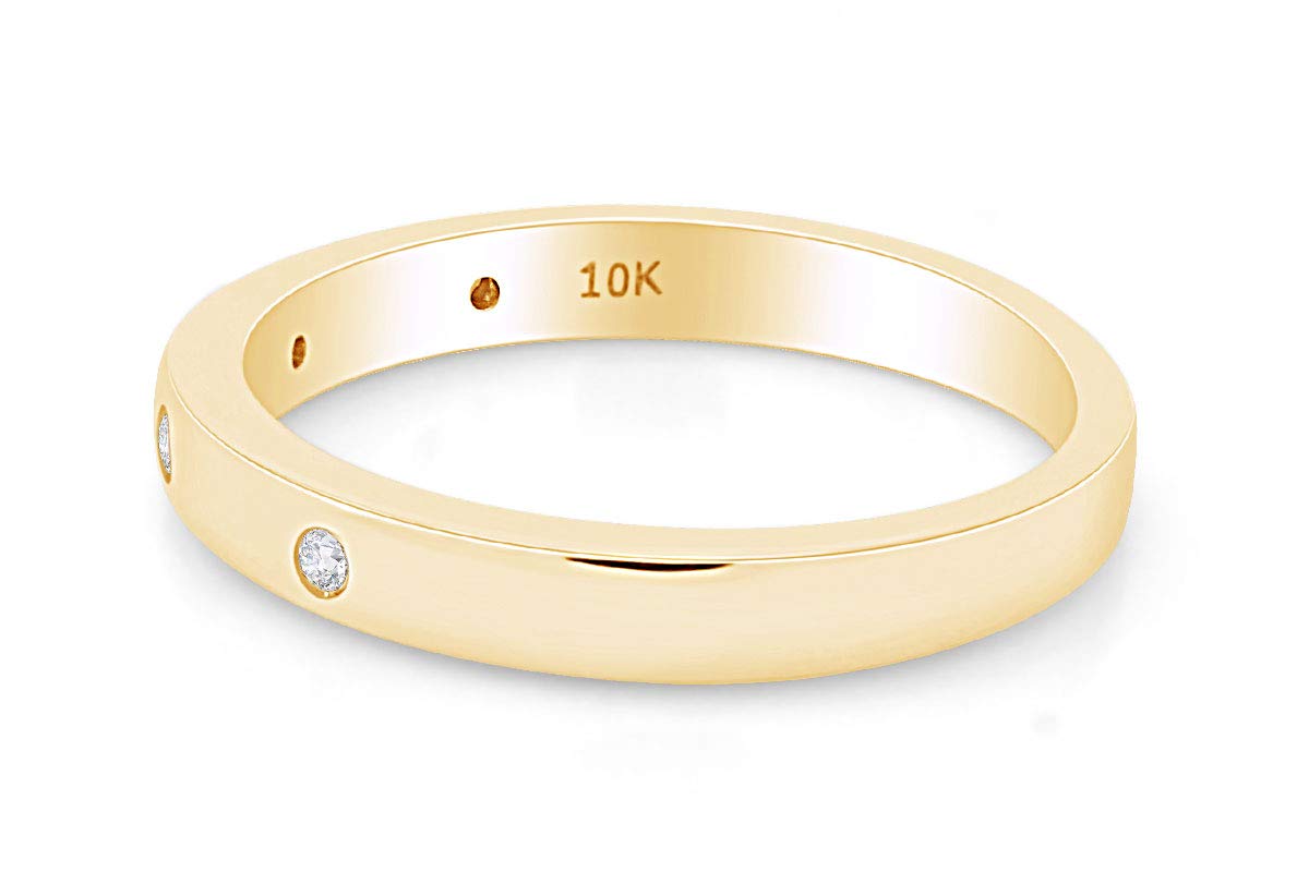 10K Solid Gold Diamond Accent Wedding Band Ring for Women (0.04 cttw) - Elegant Stackable Ring for Bridal, Anniversary & Everyday Wear