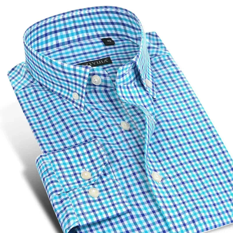 Men's Casual Button Down Cotton Checkered Shirt - Comfortable Plaid Long Sleeve Shirt for Work, Date Night & Outdoor Activities
