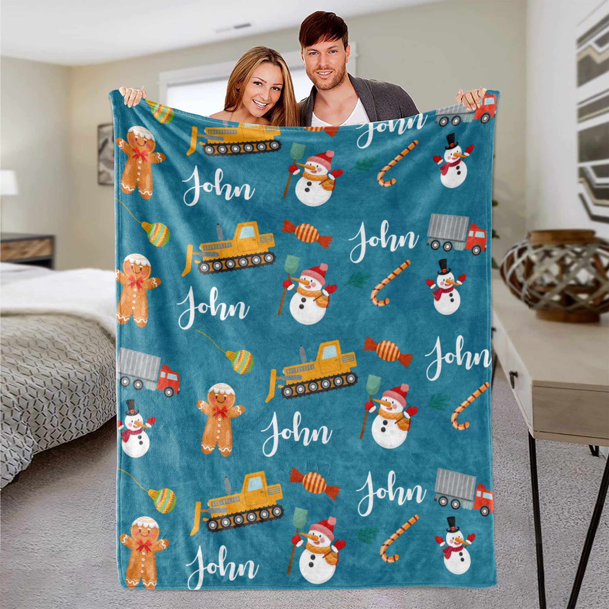 Personalized Baby Blanket with Name - Custom Fleece Blanket for Boys & Kids - Construction Truck Design - Christmas Gift for Babies & Toddlers - Cozy & Soft for Nursery, Bedtime & Playtime