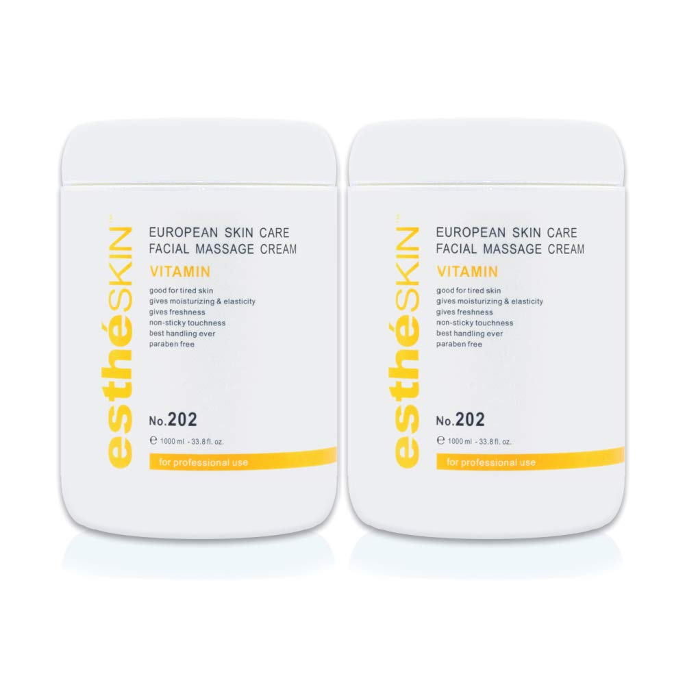 Facial Massage Cream for European Skin Care - 33.8 fl oz (1000ml) Vitamin Enriched Moisturizer - 2 Pack - Perfect for Spa Days & Anti-Aging Skincare Routine