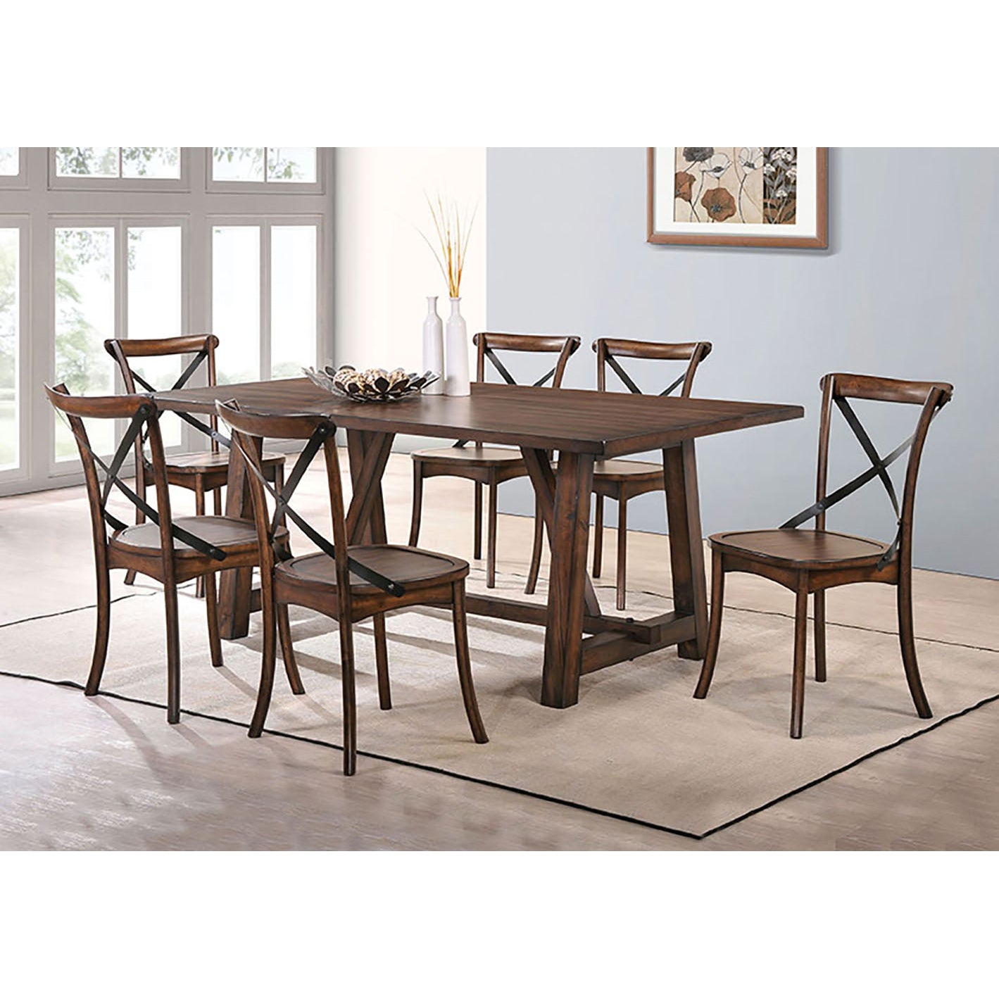 Dark Oak and Black Wooden Side Chairs with X-Shaped Back - Set of 2 Modern Dining Chairs for Kitchen, Dining Room, Office or Cafe