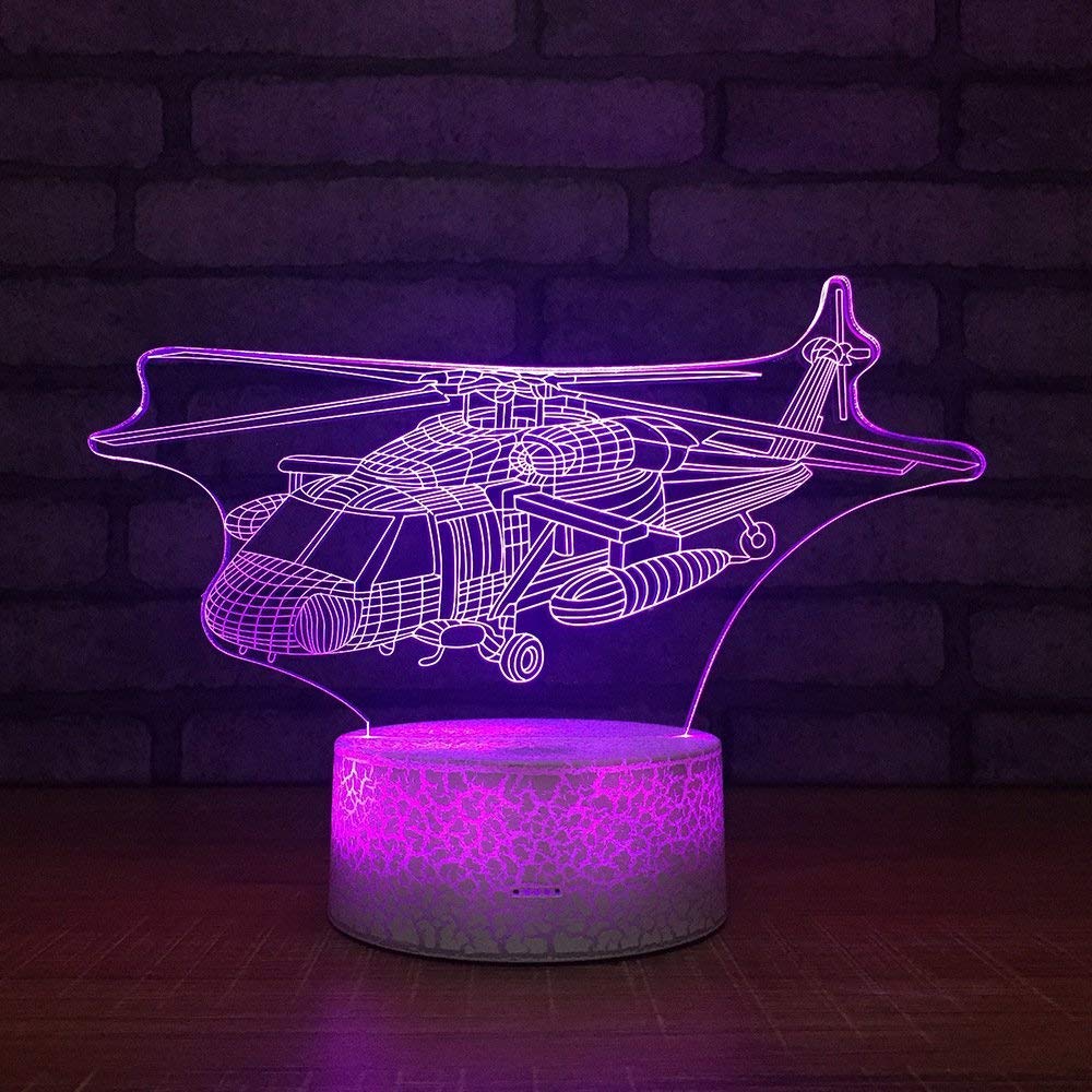 3D Helicopter Night Light with 7 Color Changing LED - USB Powered Touch Switch Desk Lamp for Kids Room Decor, Birthday Gift & Optical Illusion Lighting - Perfect for Bedroom, Nursery, and Party Decorations