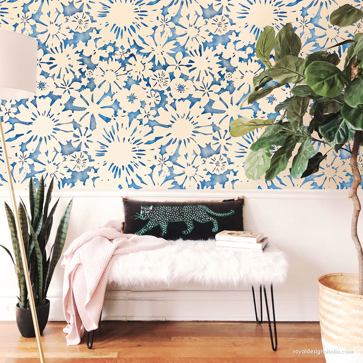 Floral Fireworks Allover Wall Stencil - DIY Home Decor Painting Template for Bedroom, Living Room, Nursery | Reusable Wall Art Design Tool