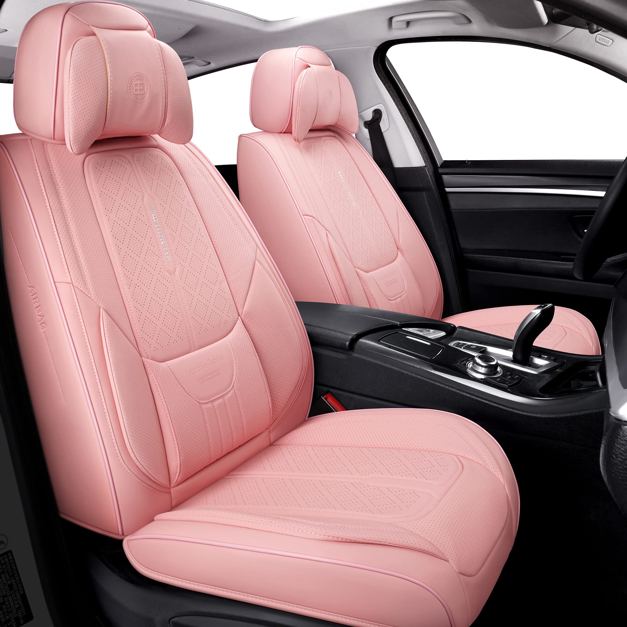 Premium Full-Grain Leather Car Seat Covers - Universal Fit for Cars, SUVs & Trucks | 2-Piece Front Seat Protectors with Luxury Cushioning | Durable Pink Automotive Seat Covers for Women & Girls | Perfect for Daily Commute, Road Trips & Vehicle Protection