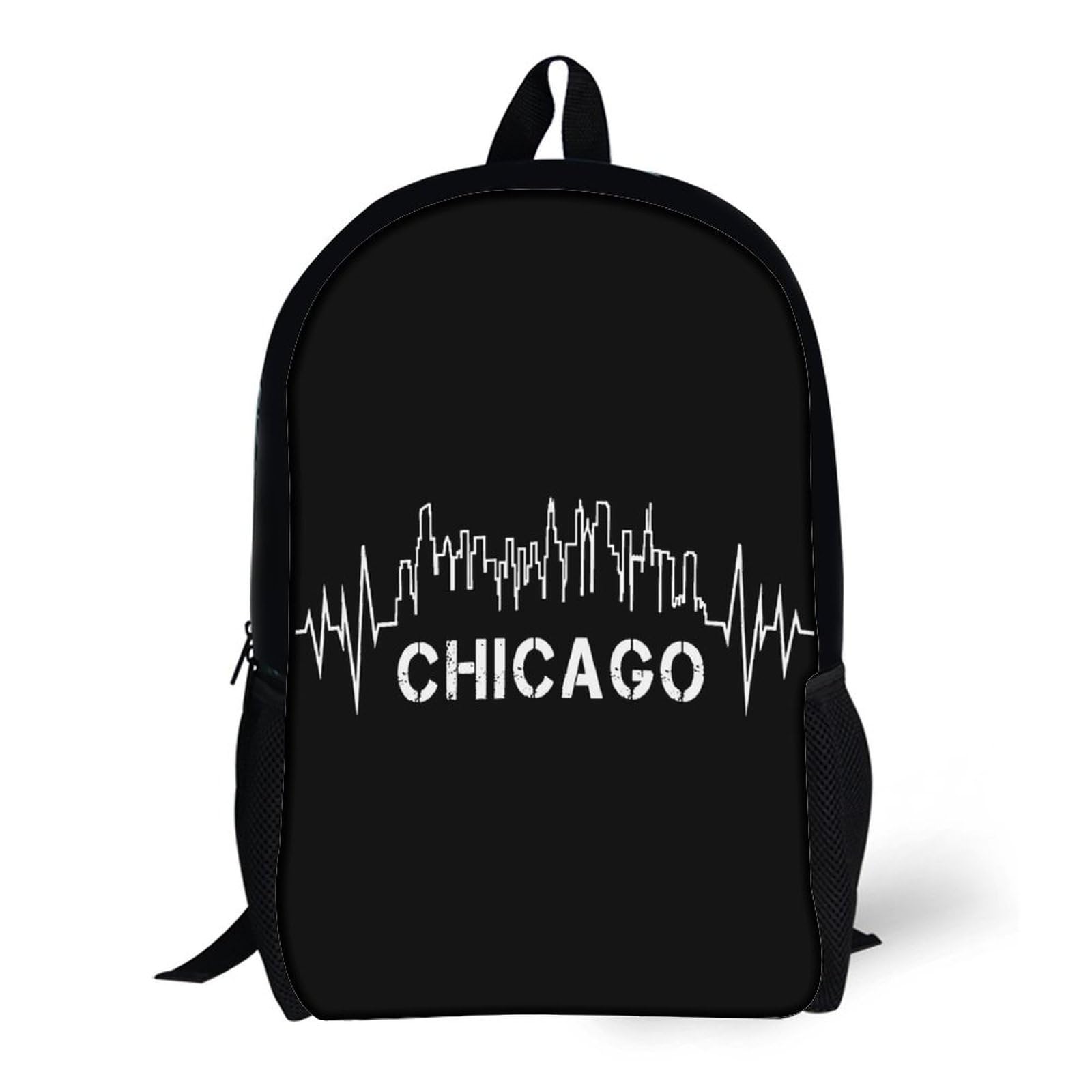 IOEDTHBJ Chicago Skyline Heartbeat Backpack - 17 Inch Laptop Backpack for Men & Women, 3D Printed School & Work Computer Bag - Perfect for College, Office & Travel