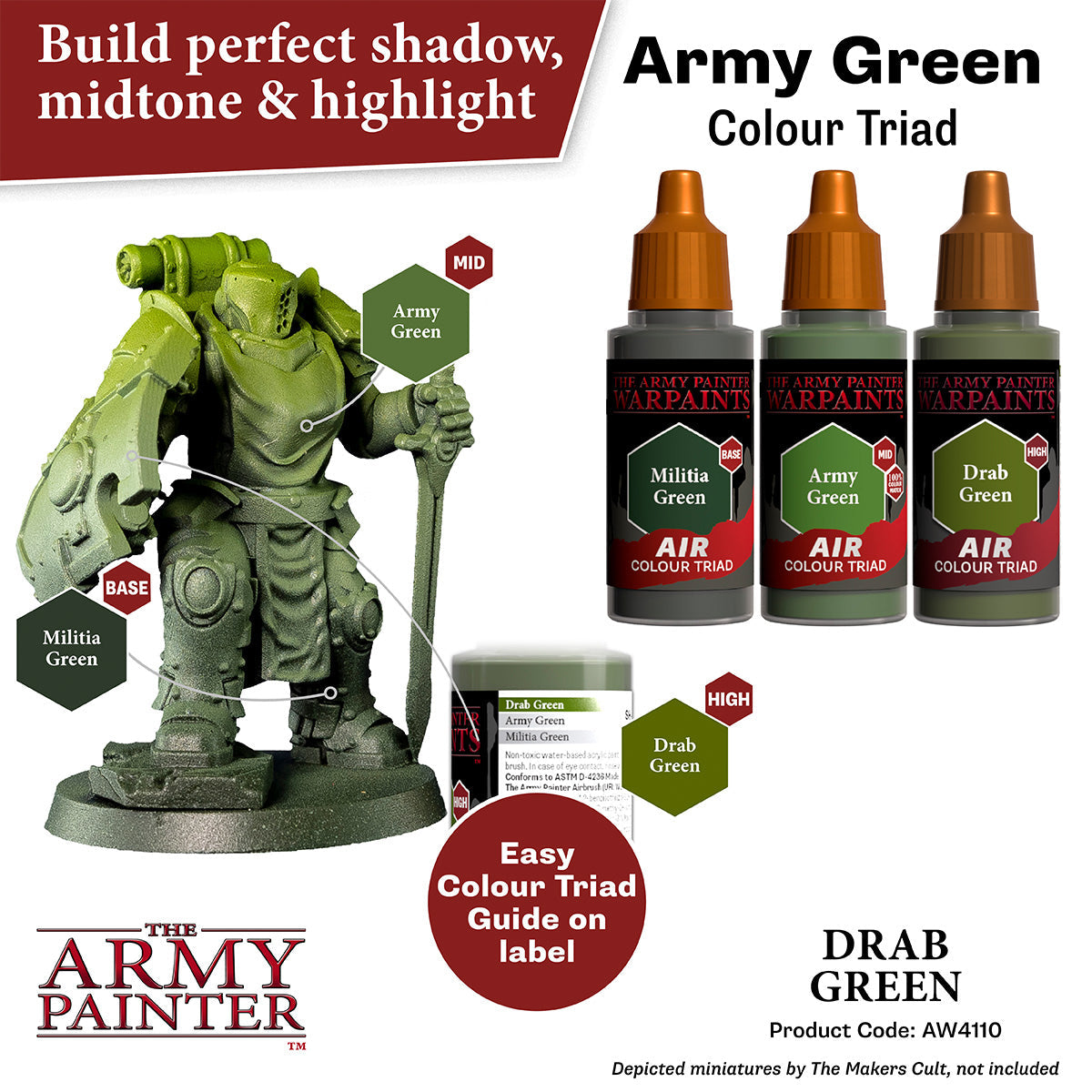 Warpaints Air: Drab Green Acrylic Paint for Miniatures & Models - Perfect for Warhammer, D&D, and Scale Model Painting