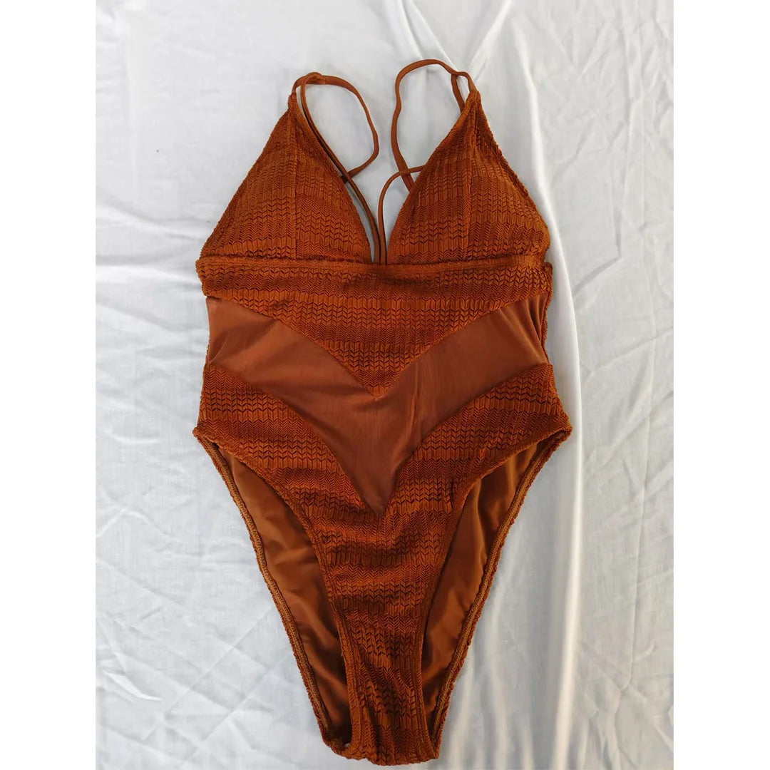 XXL V-Neck Mesh Sheer One Piece Swimsuit for Women - High Leg Cut Monokini Bathing Suit in 5 Colors (V6168) | Perfect for Beach Vacations, Pool Parties & Summer Getaways