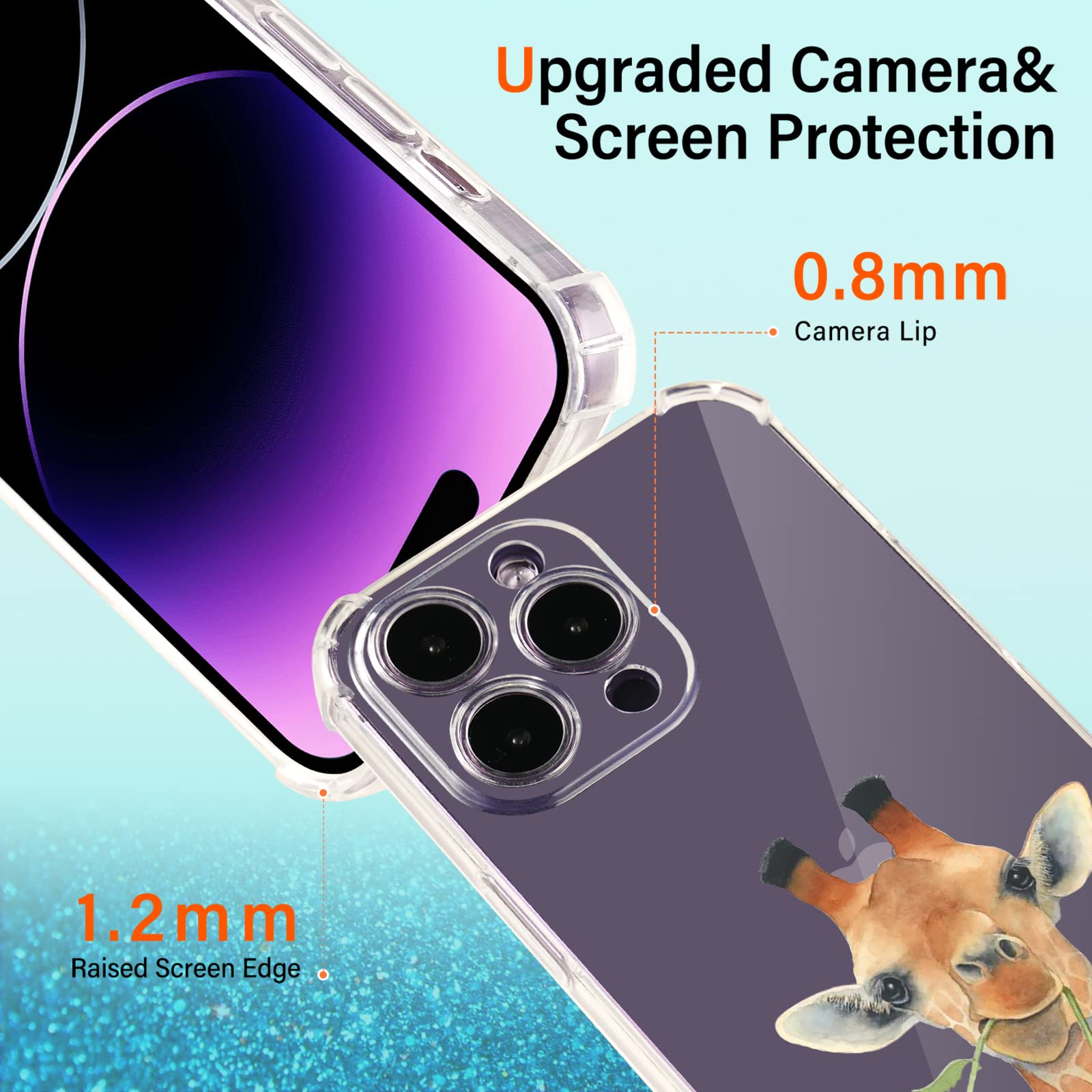 Giraffe Floral Design iPhone 12 Pro Max Case with Screen Protector – Soft TPU Shockproof Cover [6.6ft Drop Protection] for 6.7