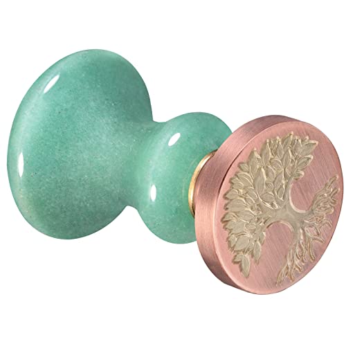Amogeeli Green Aventurine Wax Seal Stamp Set - Handcrafted Tree of Life Design with Copper Stamp Head & Crystal Handle for Wedding Invitations, Envelopes, Scrapbooking & DIY Crafts - Perfect for Romantic Correspondence & Special Occasions