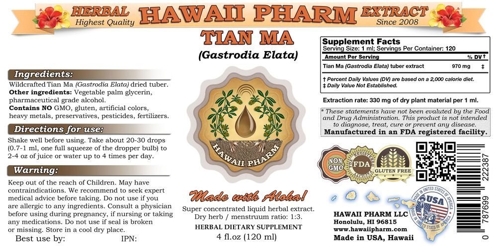 Premium Gastrodia Elata (Tian Ma) Liquid Extract - 4x4 fl.oz Herbal Supplement for Stress Relief & Brain Health | Supports Sleep, Headache Relief & Traditional Chinese Medicine Practices