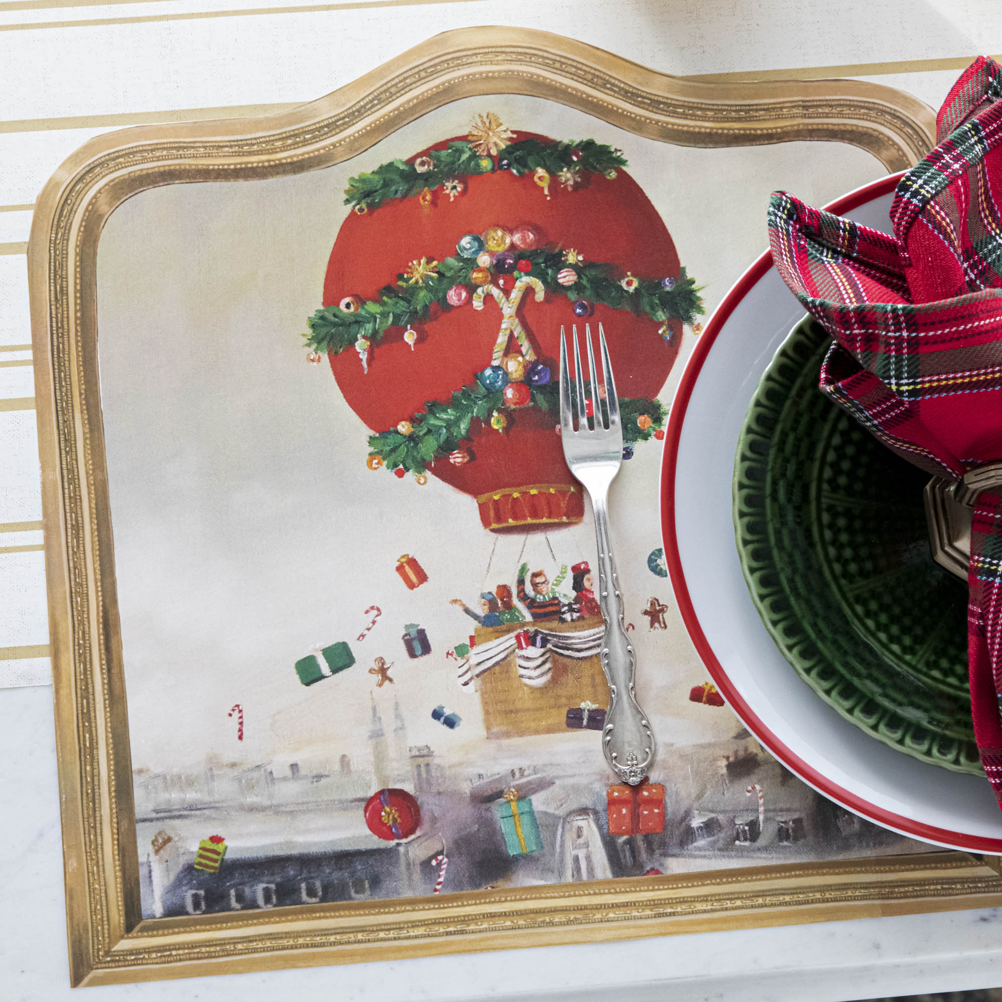 Custom Die-Cut Christmas Balloon Ride Placemat - Holiday Table Decor for Parties, Dining & Festive Gatherings