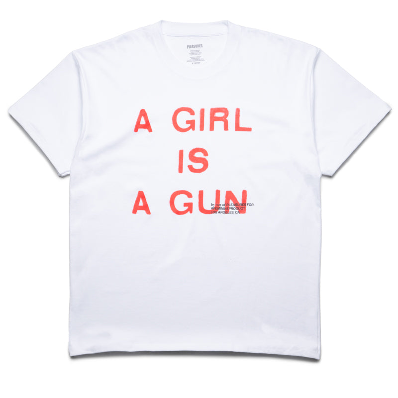 Pleasures Girl Is A Gun Graphic Tee - White Cotton T-Shirt for Women | Streetwear Fashion, Casual Outfits & Concert Wear