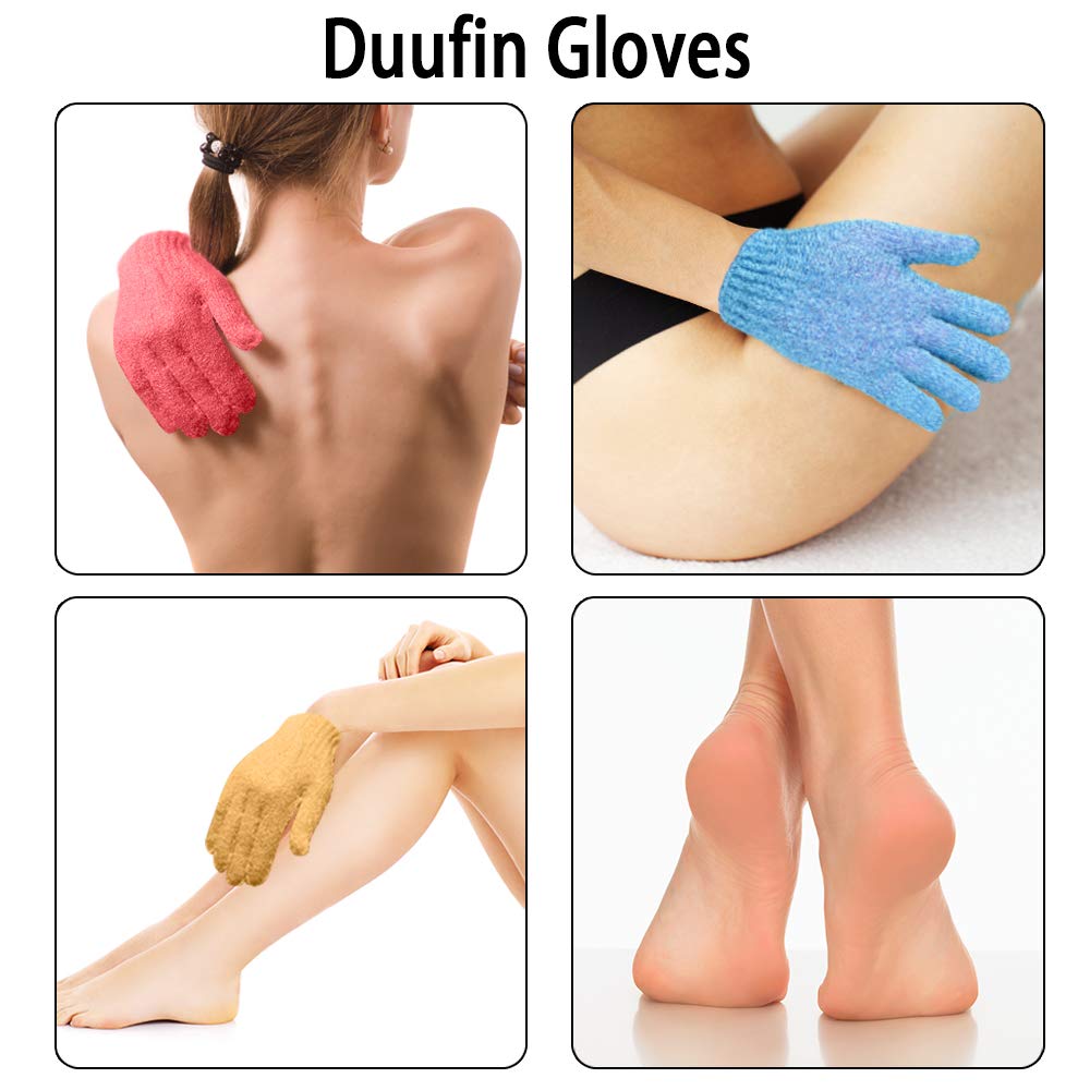 Duufin 28-Piece Exfoliating Gloves Set - Premium Body Scrub Bath Mitts for Dead Skin Removal & Smooth Skin - Ideal for Shower, Spa, Massage & Dry Brushing - Perfect for Home & Professional Use