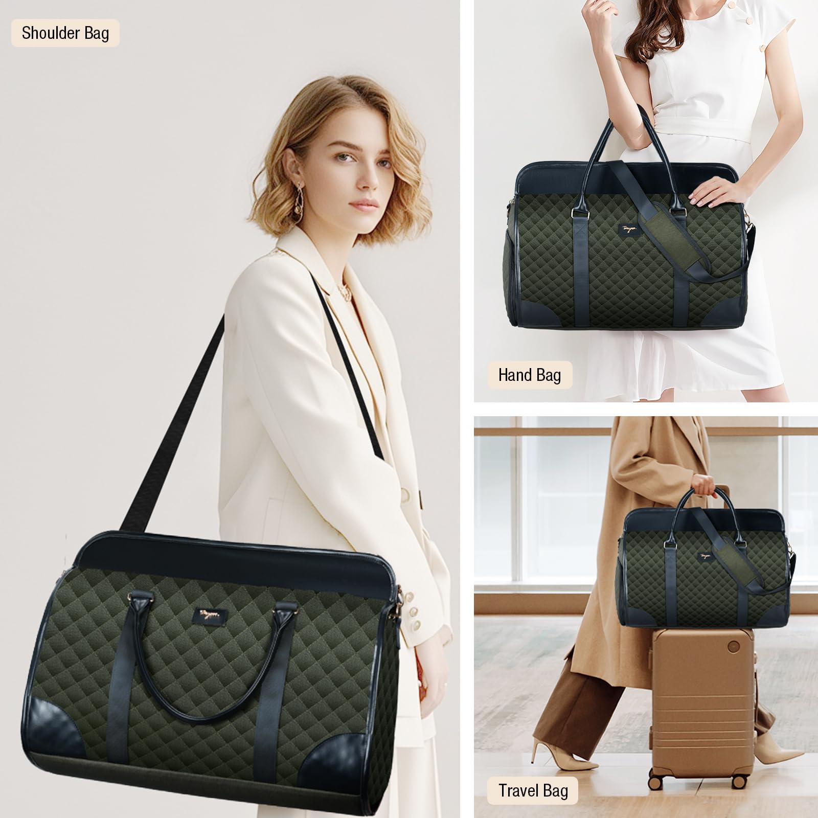 Premium Convertible Garment Bag for Women - Large PU Leather Duffel Bag with Shoe Compartment | 2-in-1 Hanging Suitcase for Business Travel & Weekend Getaways | Carry-On Luggage with Waterproof Design for Airplanes & Train Trips
