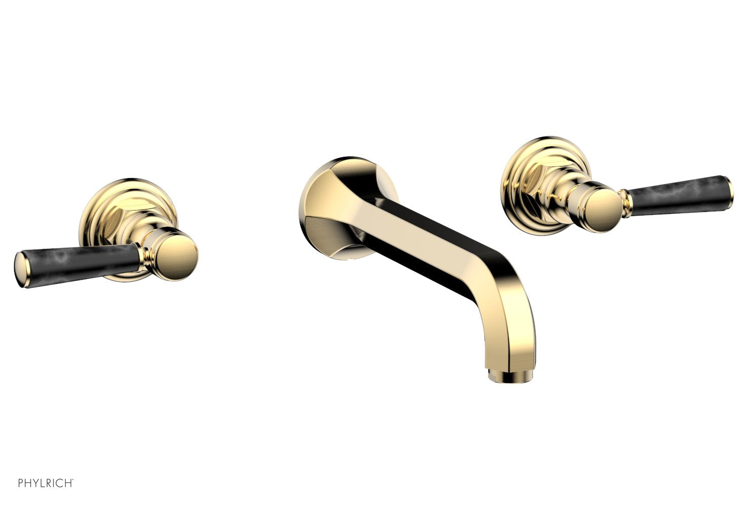 HEX TRADITIONAL Wall Mount Tub Faucet Set with Black Marble Lever Handles - 500 58 Series - Perfect for Bathroom Renovation and Modern Home Decor