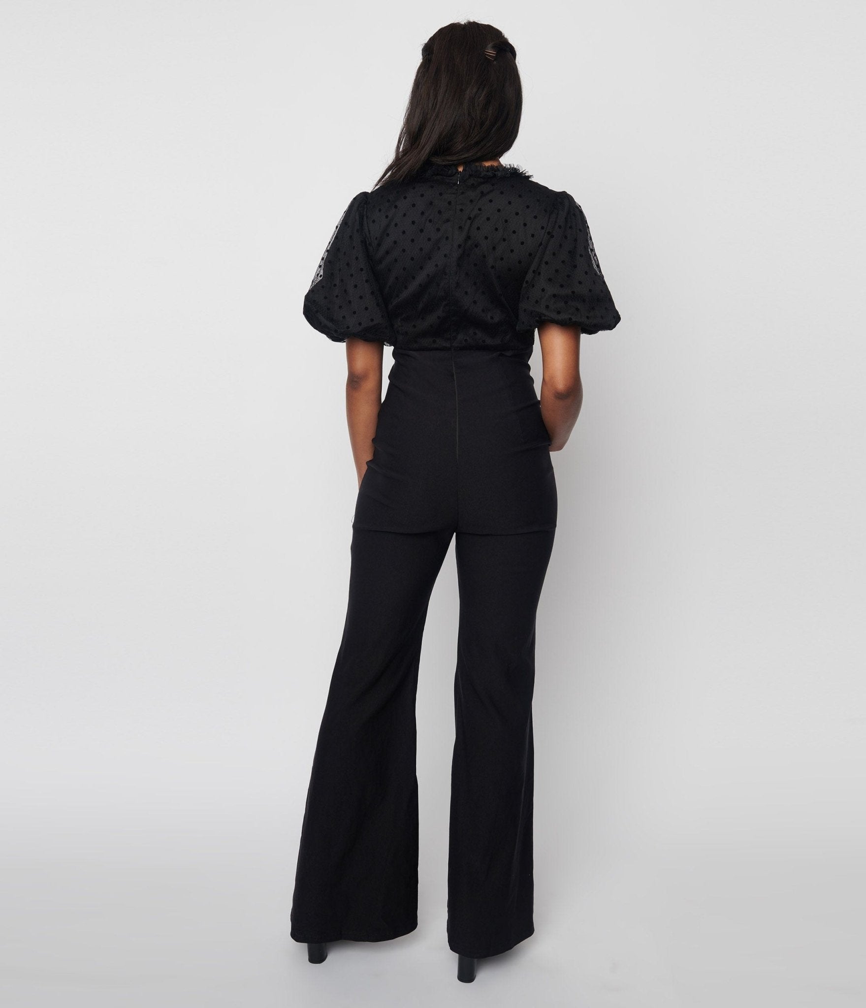 Black Polka Dot Dina Jumpsuit for Women - Stylish Casual Romper with Short Sleeves & Elastic Waist | Perfect for Summer Outings, Beach Vacations & Date Nights