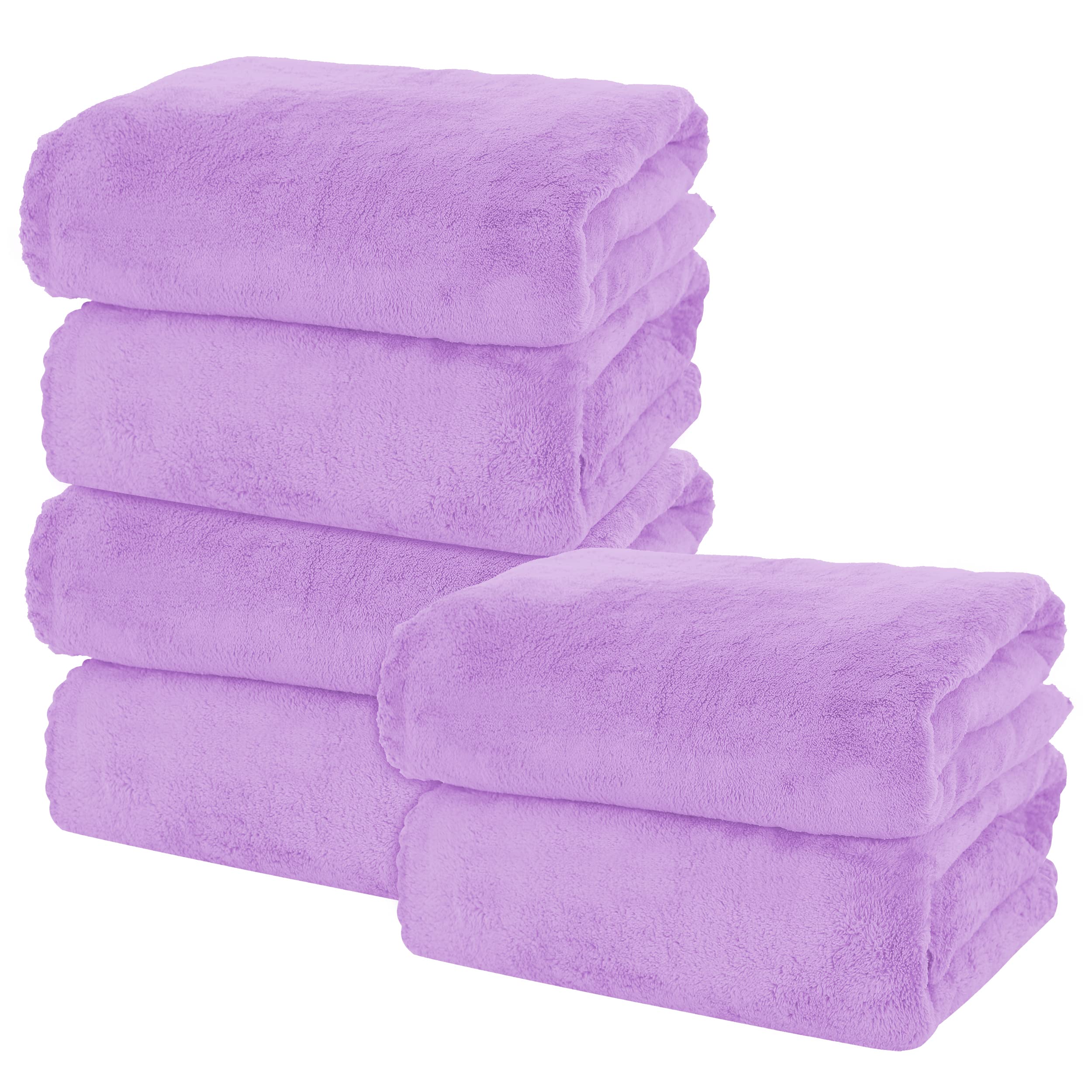 MOONQUEEN 6 Pack Premium Bath Towel Set - Ultra Soft Quick Dry Microfiber Coral Velvet Towels - Highly Absorbent for Bath, Shower, Gym, Yoga & Sports - Perfect for Home, Spa, Travel & Beach (Purple)