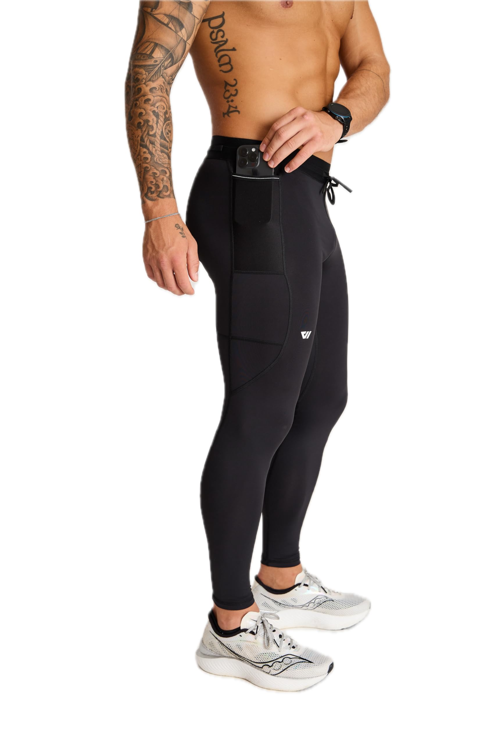WOLACO Sprint Full Tight Compression Pants for Men with Phone Pocket - Running, Workout & Training Performance Leggings