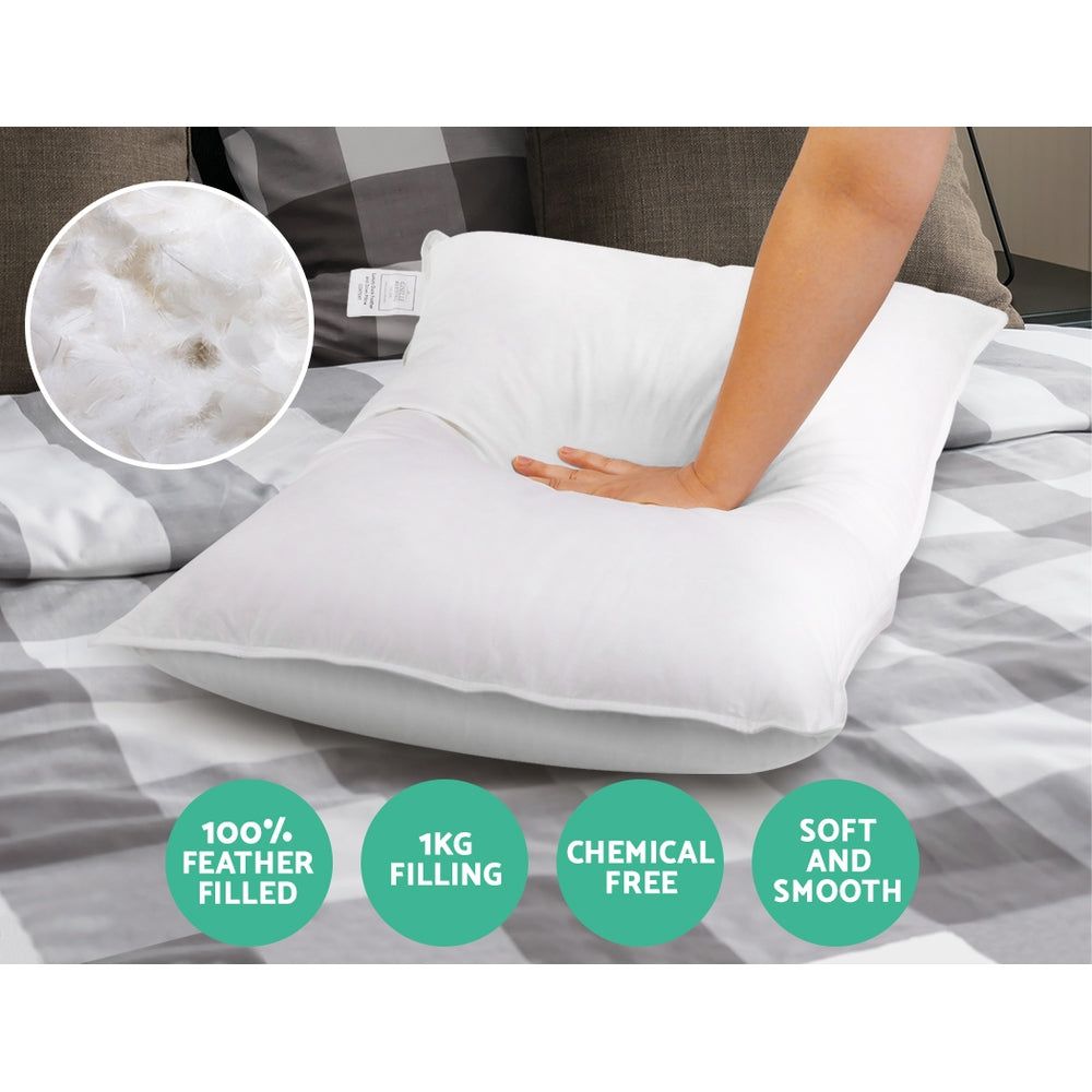 Premium Giselle Bedding Goose Feather Down Pillow Twin Pack - Soft & Supportive for Side Sleepers, Hotel Luxury Feel - Perfect for Bedroom, Guest Room & Travel