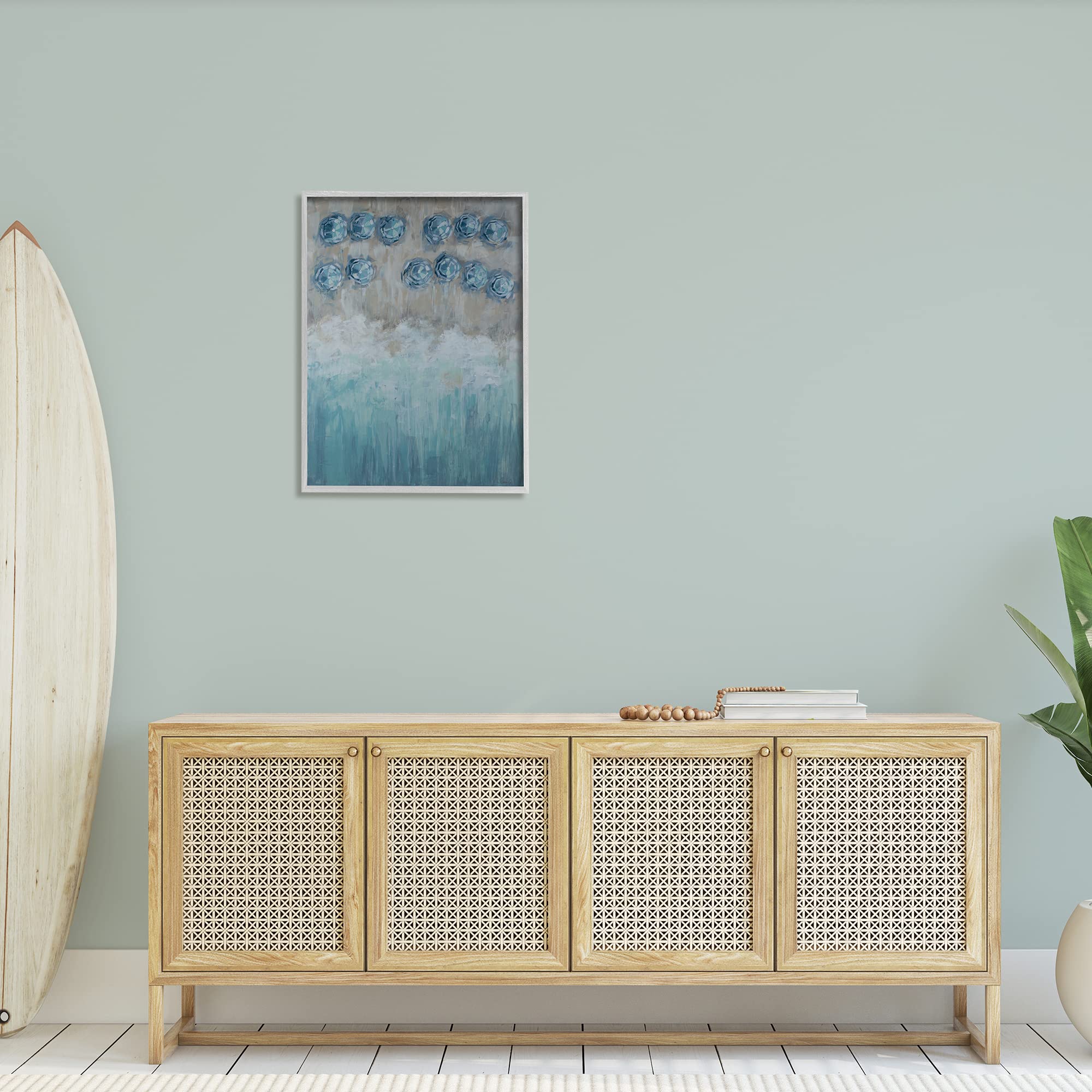 Stupell Industries Abstract Blue Umbrella Ocean Beach Painting - Grey Framed Coastal Wall Art 24