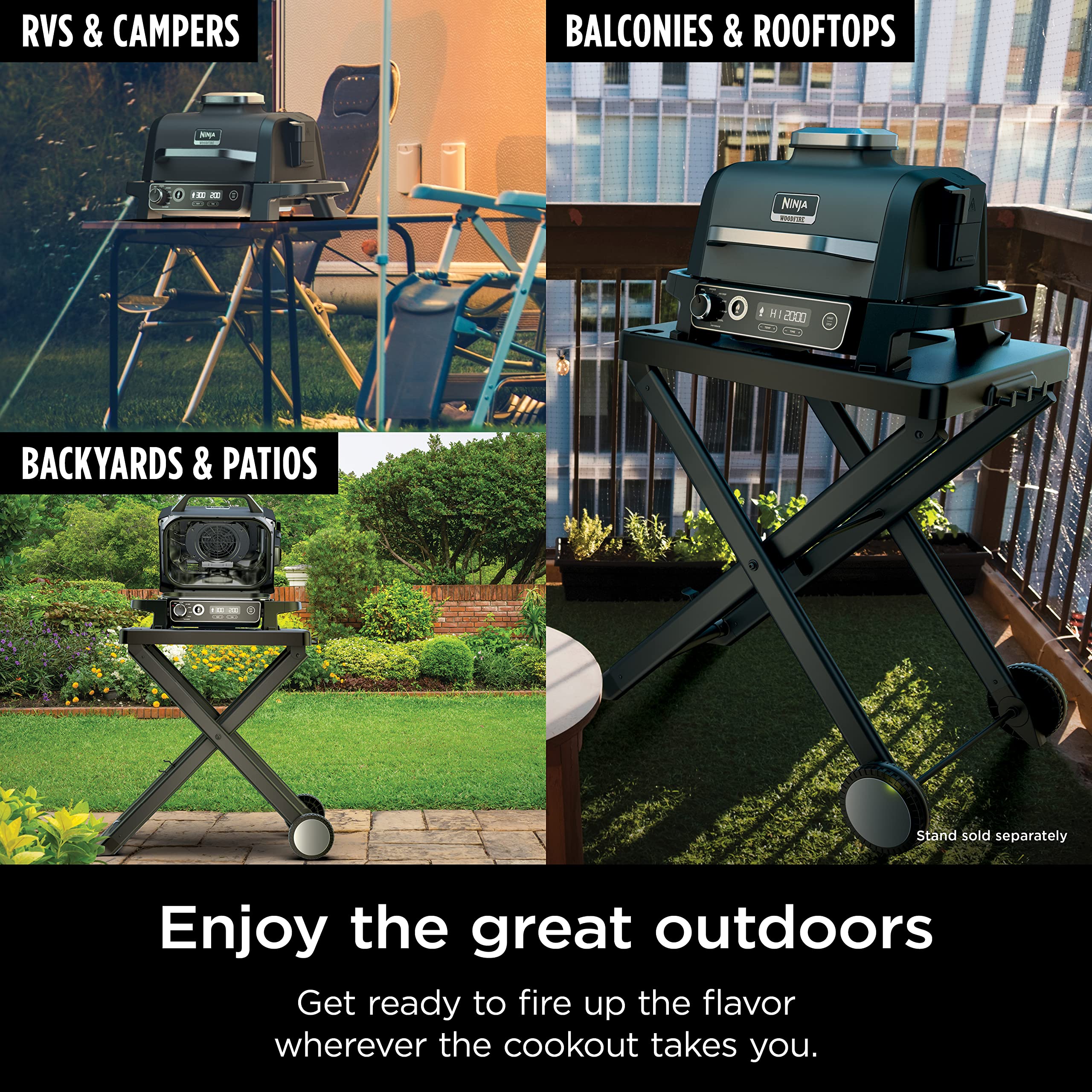 Ninja Woodfire Pro 7-in-1 Electric Outdoor Grill & Smoker with Thermometer - Portable BBQ Smoker, Air Fryer, Oven for Baking, Roasting, Dehydrating & Broiling - Includes Ninja Woodfire Pellets (Grey, OG751BRN) - Perfect for Backyard BBQs, Camping & Outdoor Cooking
