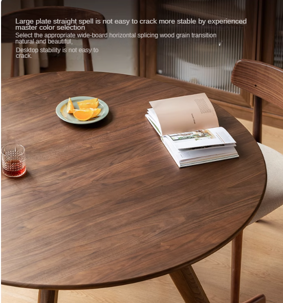 Premium Black Walnut Solid Wood Round Dining Table - Vintage Farmhouse Style for Dining Room, Kitchen, and Entertaining Areas
