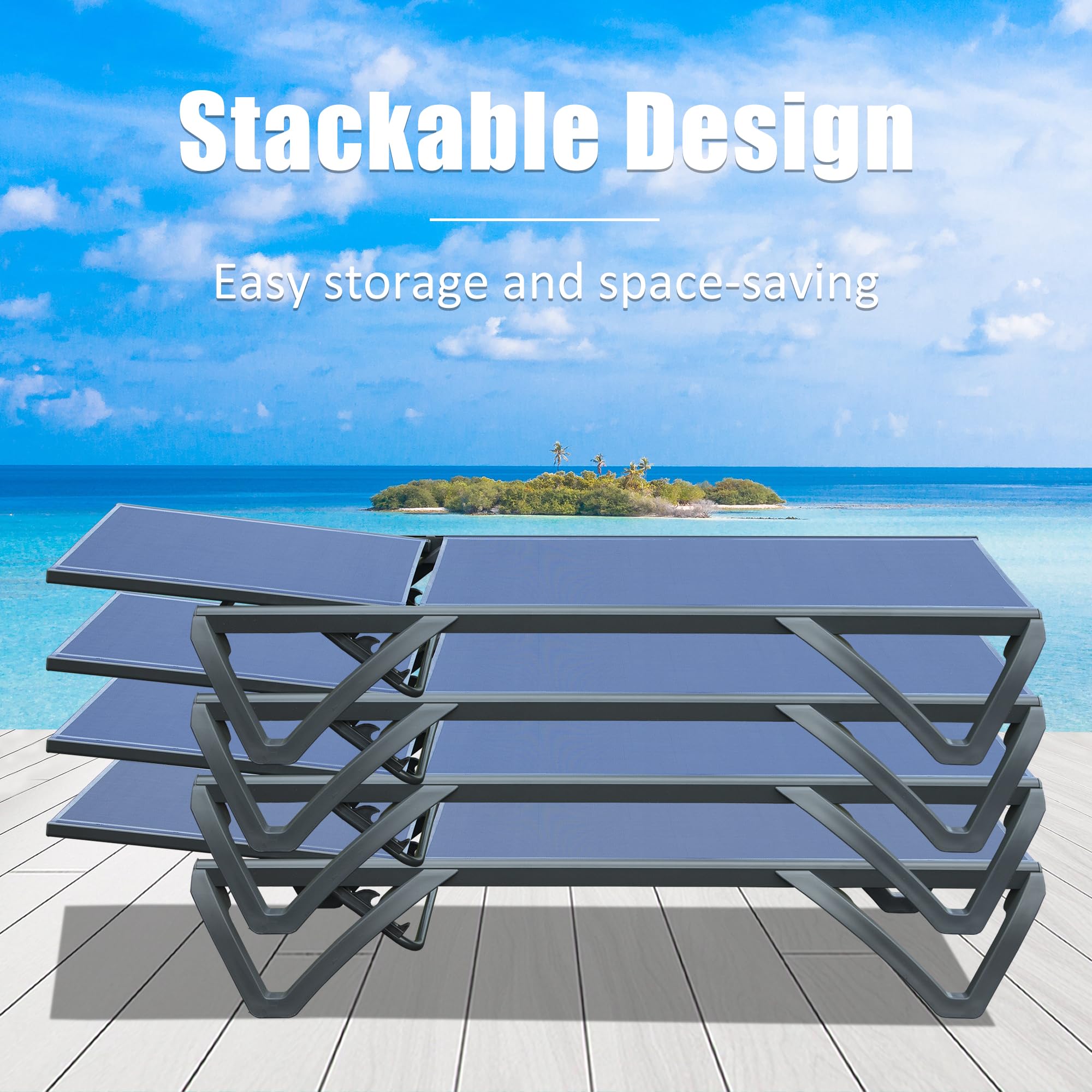 **Domi Pool Lounge Chairs - Adjustable Aluminum Patio Chaise Lounge with Wheels & Side Table - 5-Position Reclining Outdoor Chair for Beach, Yard, Balcony, Poolside - Navy Blue - Perfect for Relaxing by the Pool or Sunbathing**