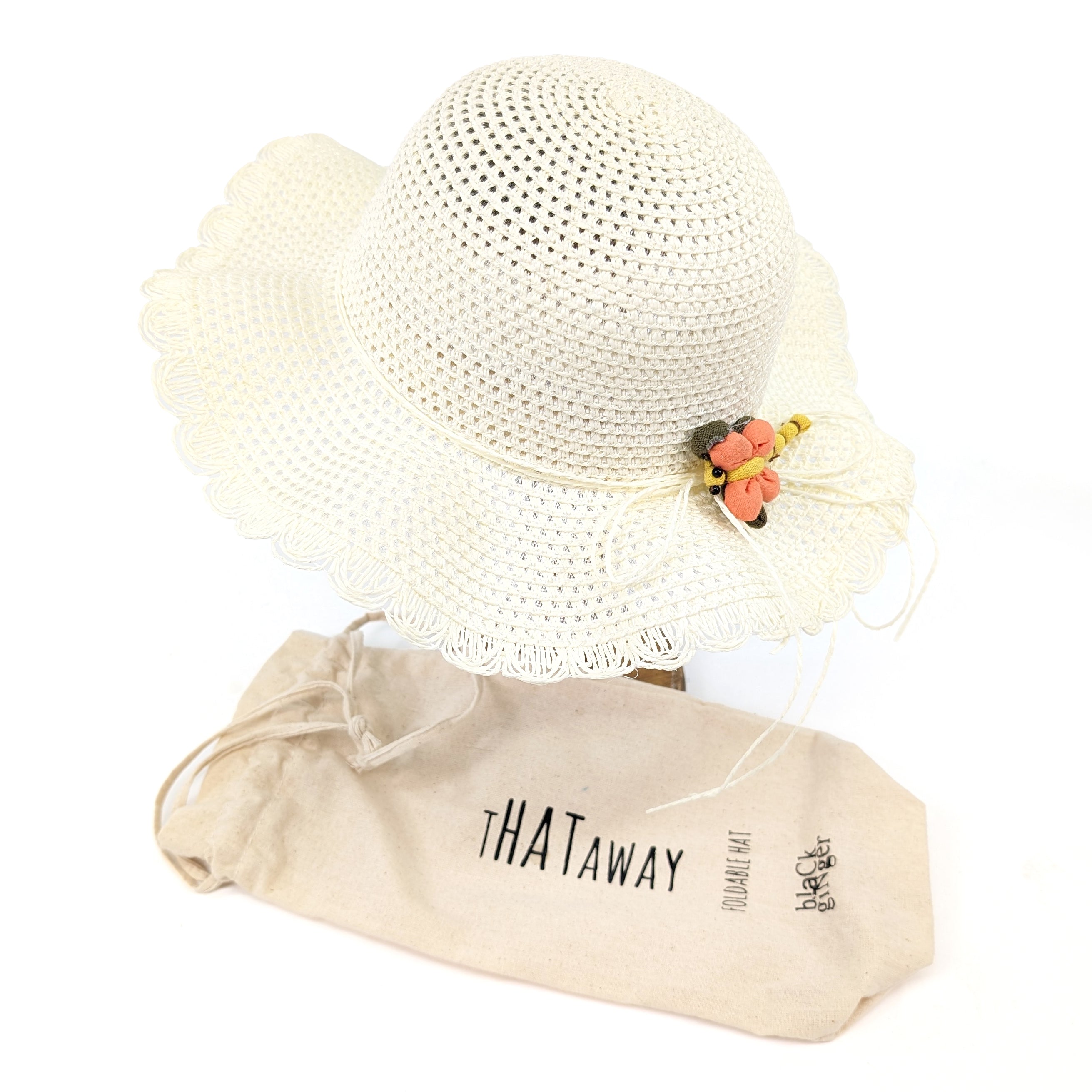 Kids' Crochet Style Foldable Sun Hat - Cream Dragonfly Design for Outdoor Play, Beach & Summer Activities