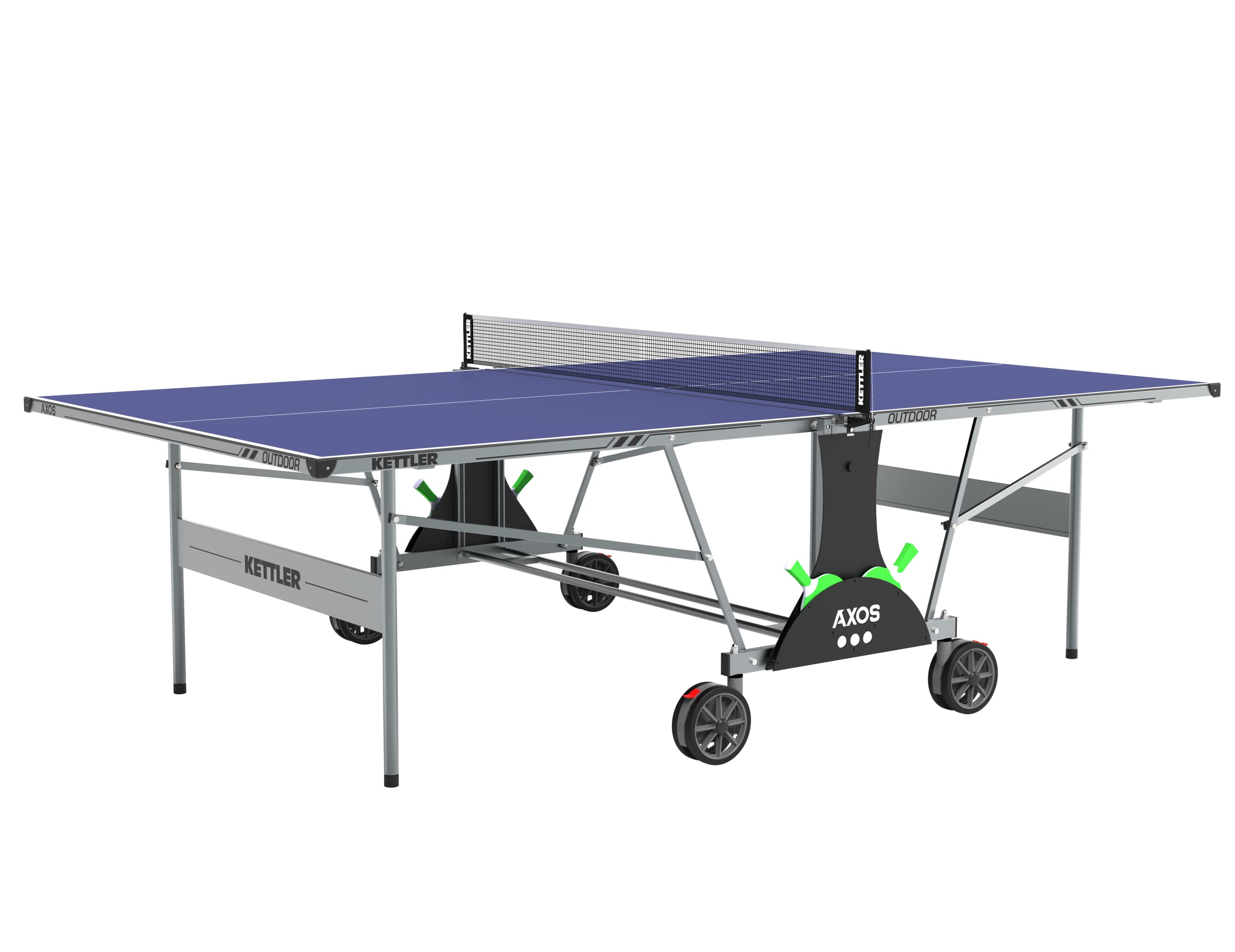 KETTLER Sport Axos Outdoor Ping Pong Table Set with 2 Rackets & 3 Balls - Professional Grade Table Tennis Equipment for Backyard, Patio & Game Room Fun