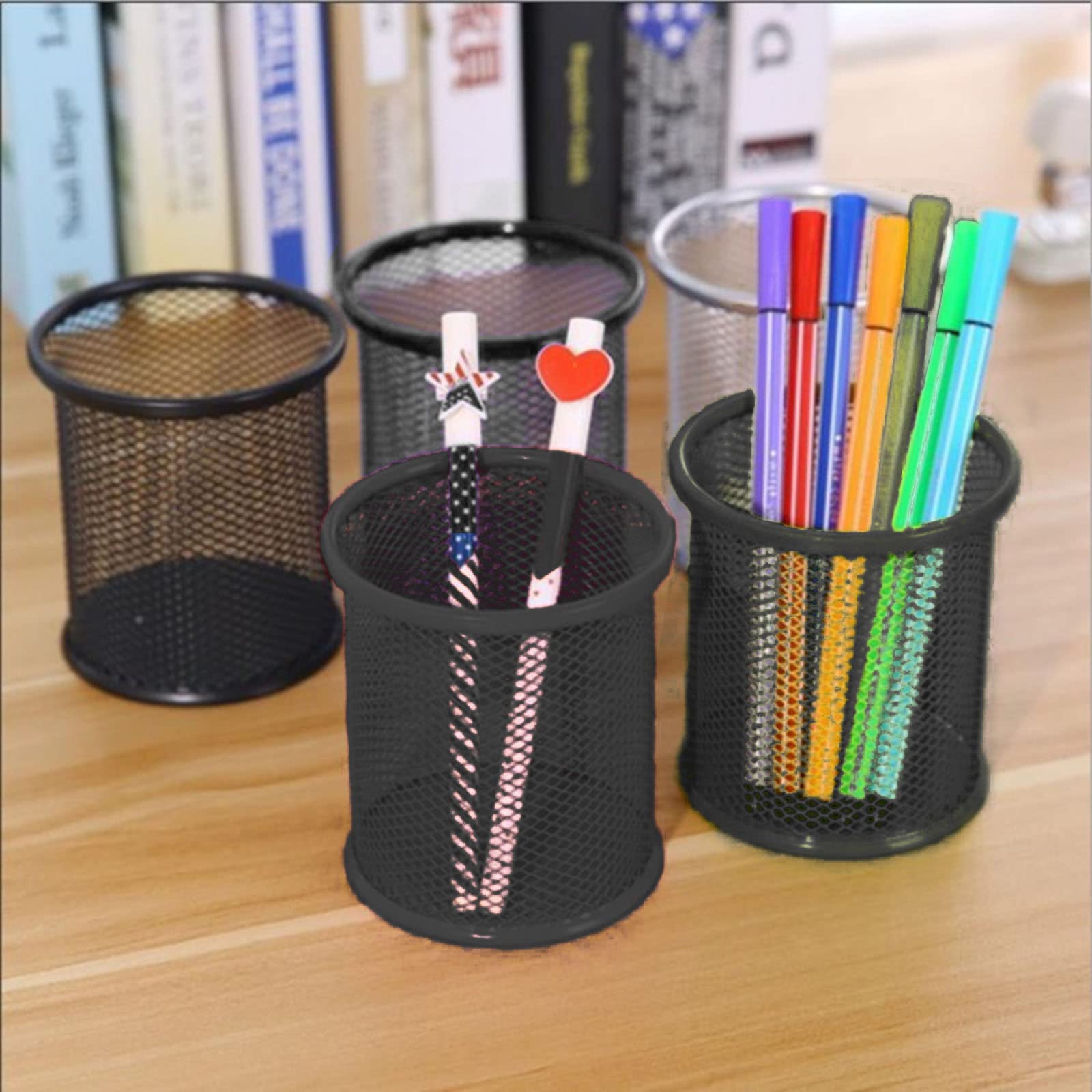Metal Pen Holder for Office Desk - Pencil Cup Organizer for Stationery Storage