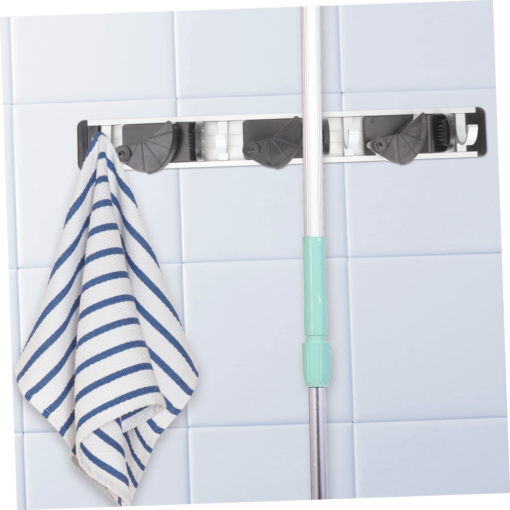 OKUMEYR 4-Piece Wall Mounted Mop Holder Organizer - Heavy Duty Utility Storage Rack for Garage, Garden & Home Cleaning Tools - Space Saving Solution for Brooms, Mops & Cleaning Supplies