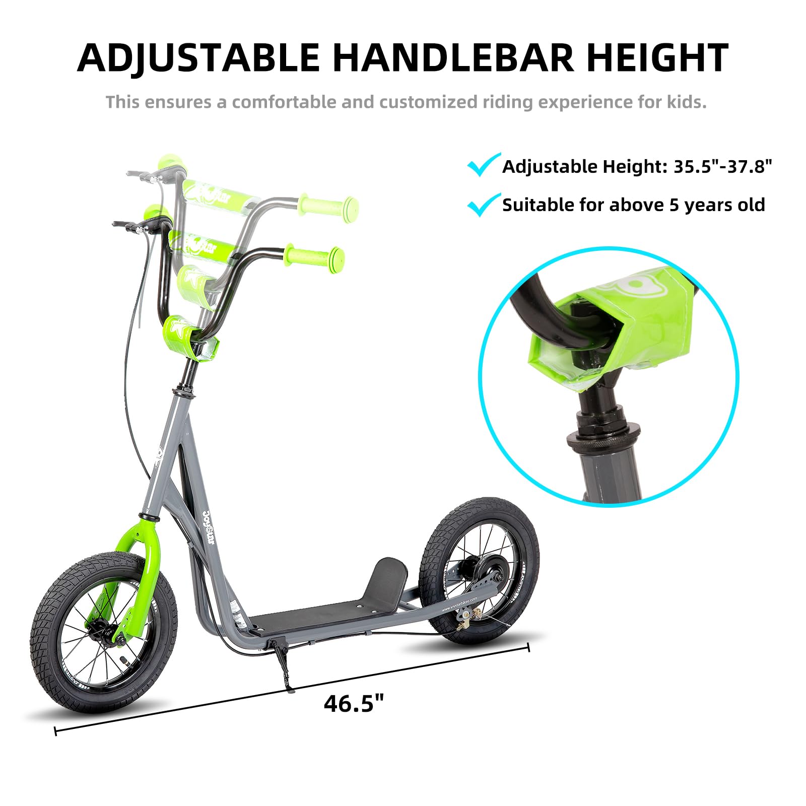 JOYSTAR 12 Inch Kick Scooter for Kids Ages 5-9 - Adjustable Handlebar & Rear Brake, Big Wheels for Smooth Ride - Perfect for Boys, Girls, Teens & Adults - Ideal for Commuting, Park Fun & Neighborhood Adventures