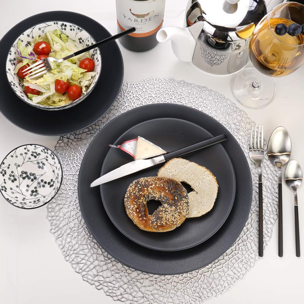 Premium Granite Stoneware Dinner Plates Set of 4 - 10.6 Inch Black Stone Dinnerware for Restaurants, Weddings & Elegant Dining - Durable & Stylish Stone Plates for Everyday Use & Special Occasions