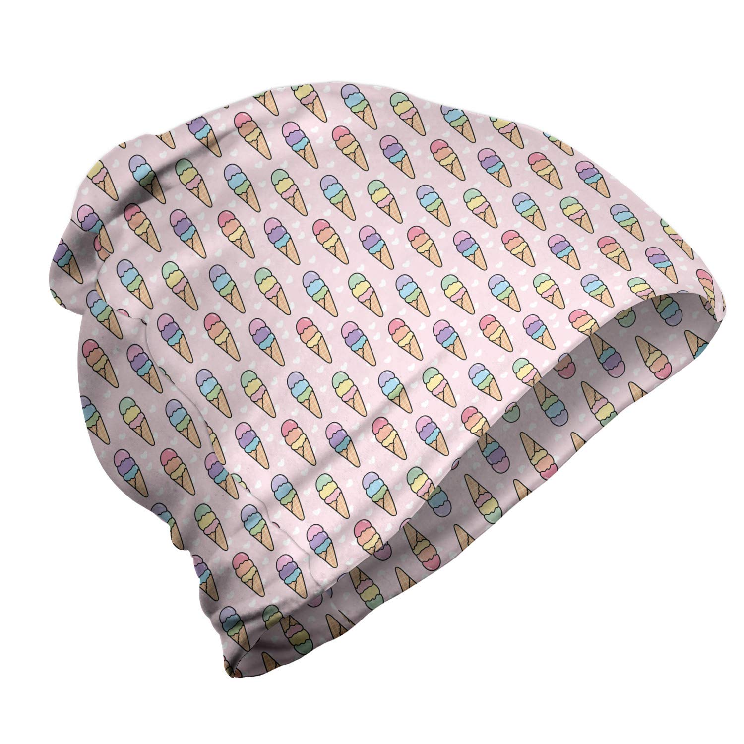 Ambesonne Unisex Beanie - Ice Cream & Heart Design - Warm Winter Hat for Men & Women - Perfect for Hiking, Outdoor Activities & Cold Weather Fashion