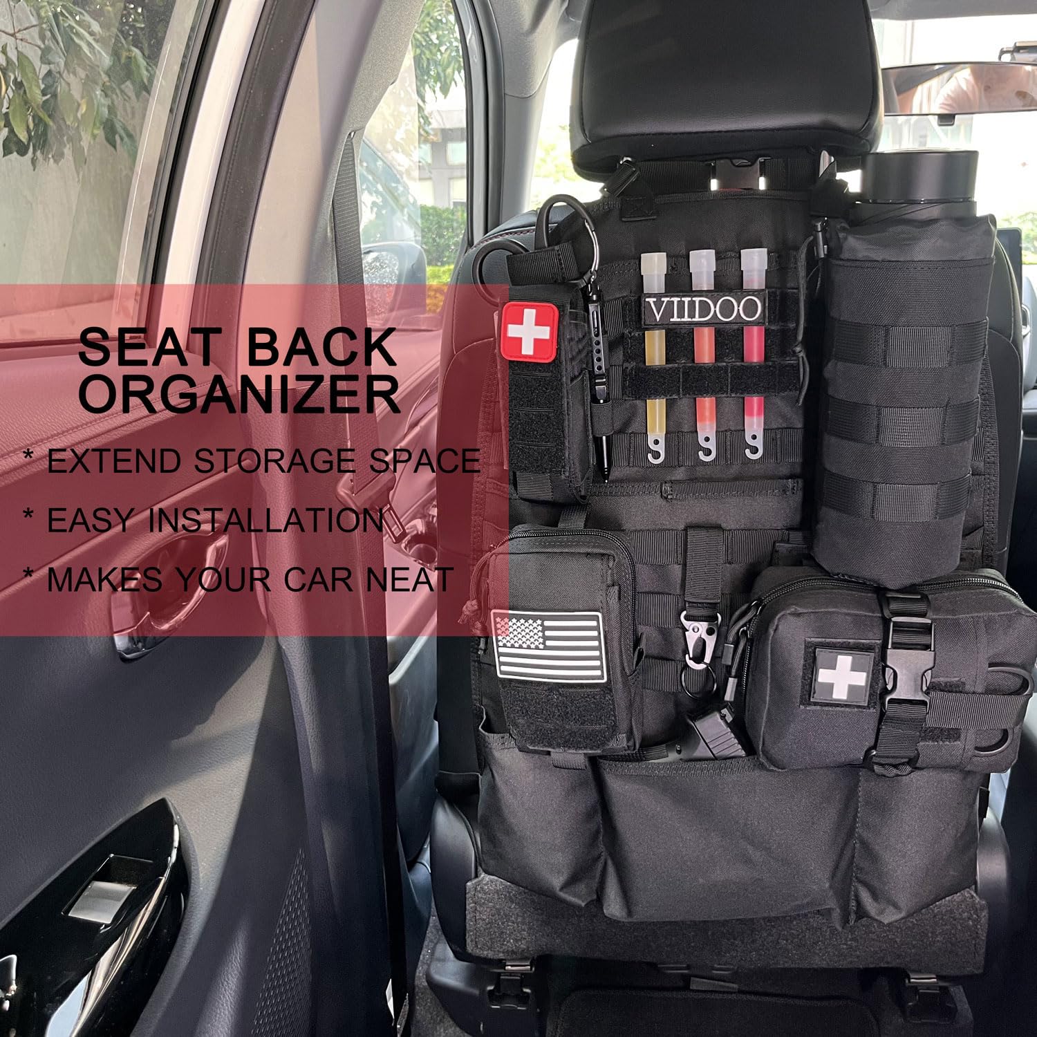 Tactical MOLLE Seat Back Organizer with Pouches - Durable Car Seat Cover Protector & Storage for Back Seat (Army Green) | Perfect for SUVs, Trucks & Road Trips
