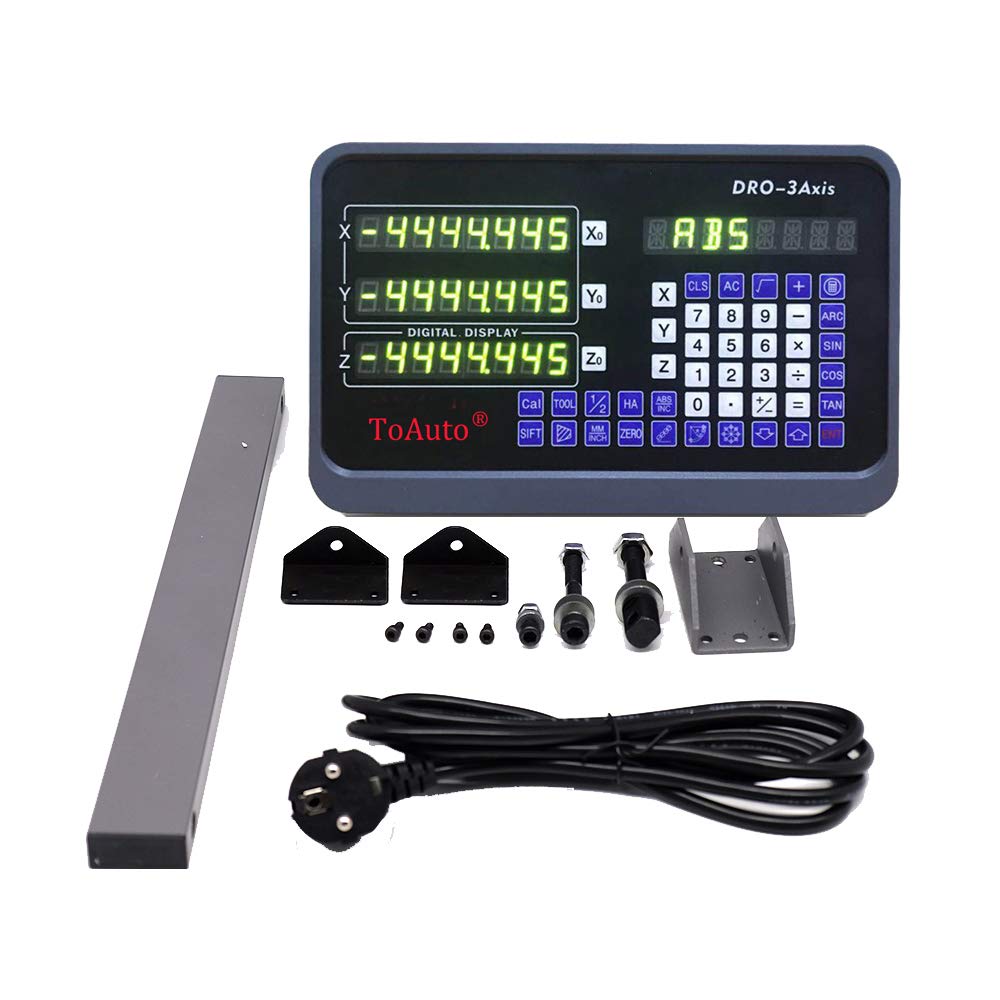 TOAUTO 3 Axis Digital Readout DRO with 5um High Precision Encoder - Mounting Arm & Bracket Kit for CNC Milling & Lathe Machines | Perfect for Metalworking, Woodworking & Industrial Machining Applications