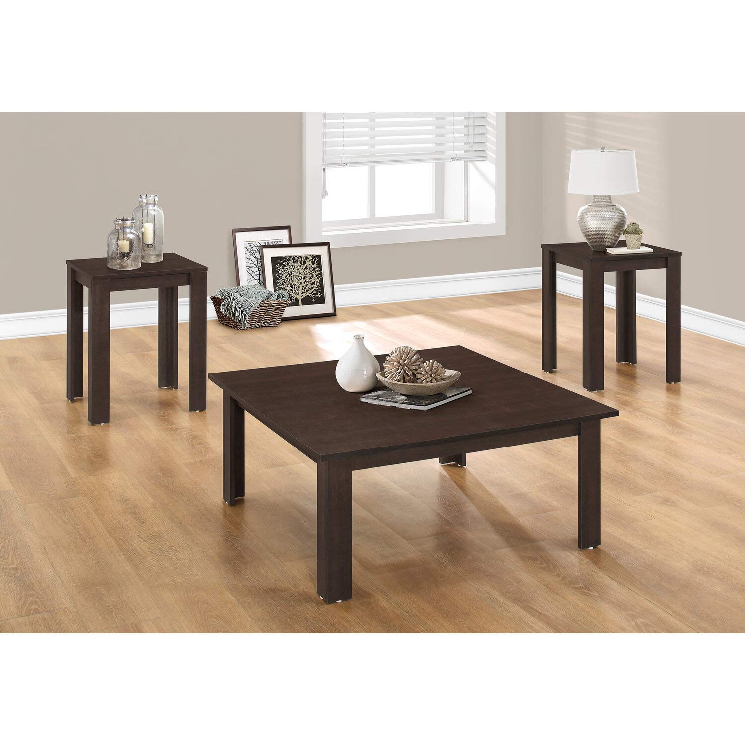 Monarch Specialties 3-Piece Dining Table Set in Dark Taupe - Perfect for Small Spaces, Apartments & Outdoor Patios