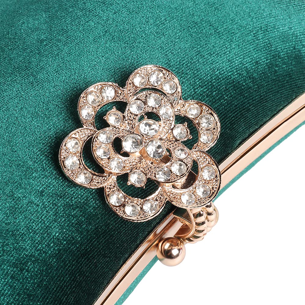 Velvet Evening Bags for Women - Rhinestone Crystal Embellished Flower Closure Clutch Purse for Party, Wedding, Prom & Special Occasions | Elegant Women's Accessories for Formal Events & Night Out