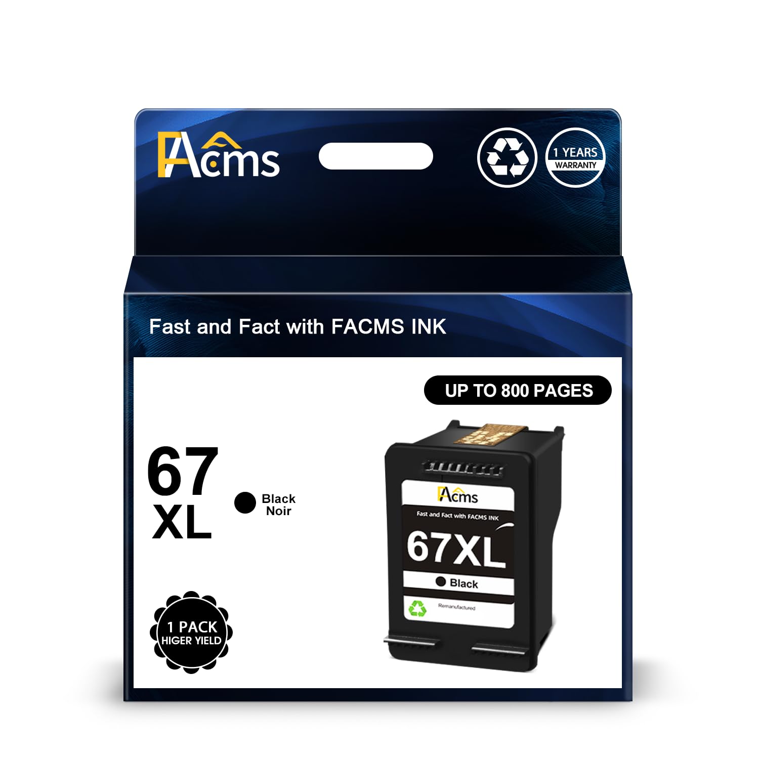 Remanufactured HP 67 XL Black Ink Cartridge Replacement for HP 2700 2722 2725 2752 2755 Plus 4155 Envy 6000 6052 6055 Pro 6400 6455 Printers - High Yield Printing for Home Office & School Projects