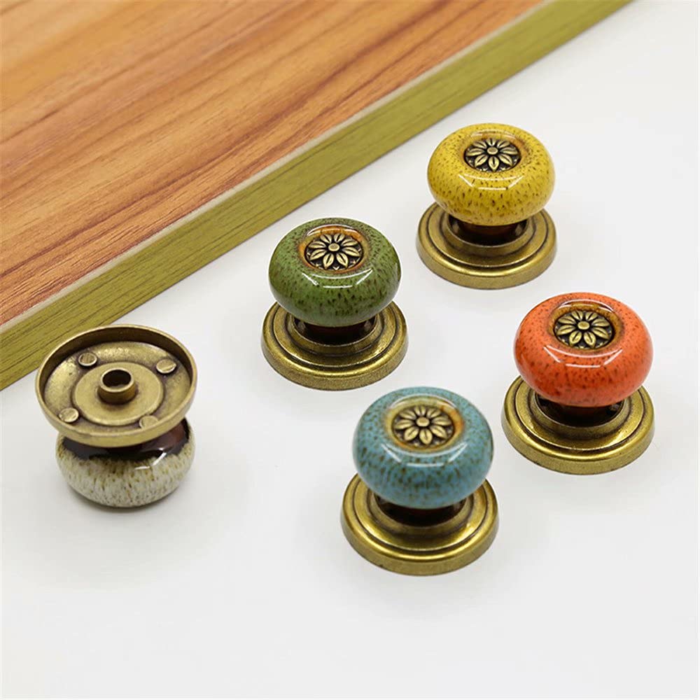 2 Pcs Leopard Print Green Ceramic Cabinet Knobs - Vintage Shabby Chic Drawer Pulls with Bronze Hardware - Perfect for Kitchen Cabinets, Dressers & DIY Furniture Upcycling Projects
